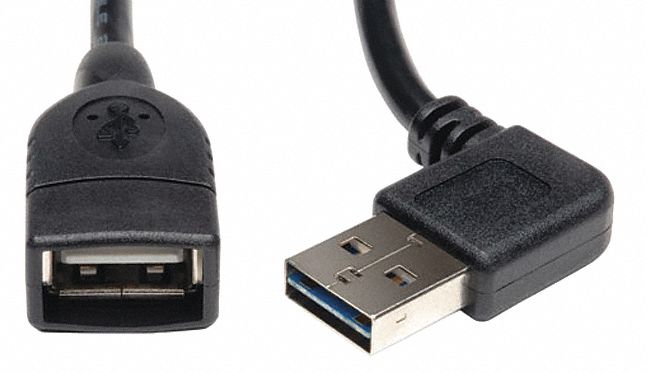Right Angle USB Cable: Type A End 1, Type A End 2, Black, 18 in Lg, 2.0 USB Specification
