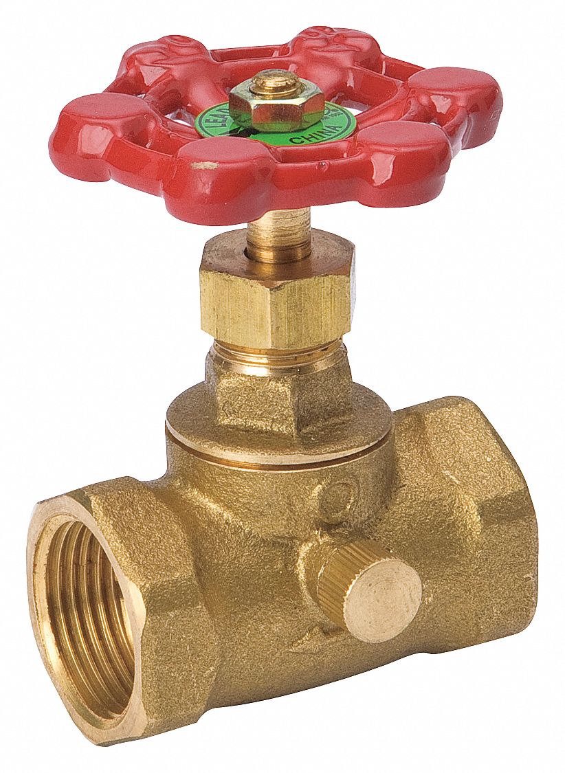 Stop and Waste Valve: 1/2 in Pipe Size, FNPT x FNPT, Brass, 125 psi Max. Op Pressure