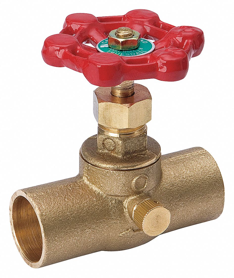 Stop and Waste Valve: 1/2 in Pipe Size, Sweat x Sweat, Brass, Wheel
