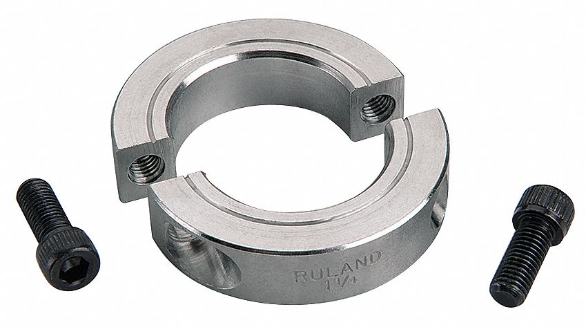 Shaft Collar: 2-Piece, Inch, Round, Clamp On, 2 11/16 in Bore Dia, Aluminum