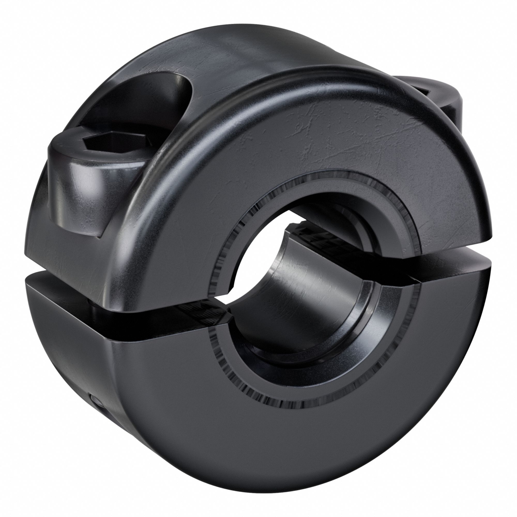 Shaft Collar: 2-Piece, Metric with Inch Bore, Round, Clamp On, 1/4 in Bore Dia