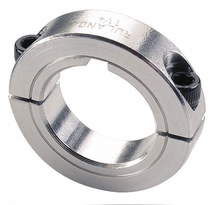 Shaft Collar: 2-Piece, Inch, Round Keyed, Clamp On, 1 1/2 in Bore Dia, Aluminum