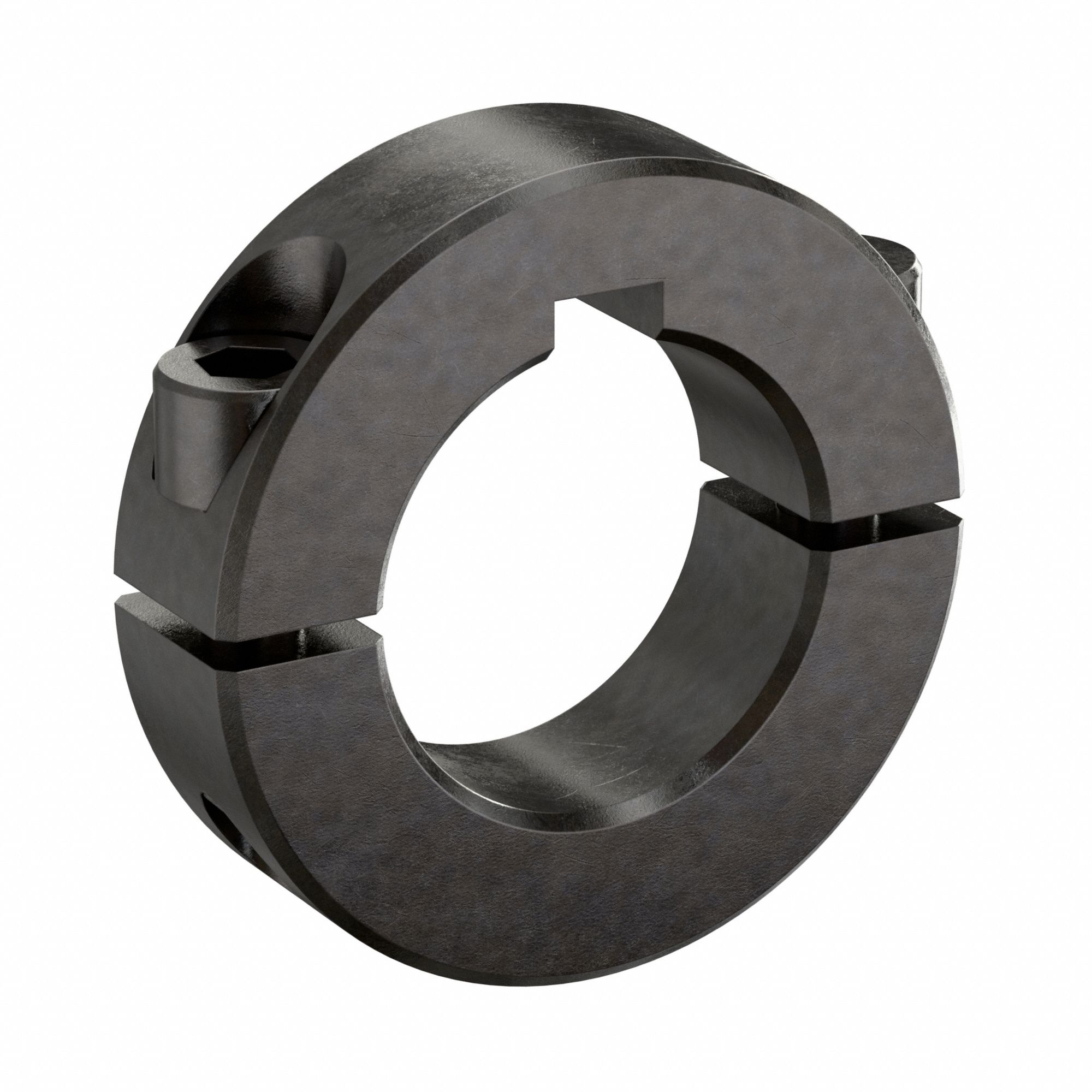 Shaft Collar: 2-Piece, Inch, Round Keyed, Clamp On, 1 in Bore Dia, Carbon Steel