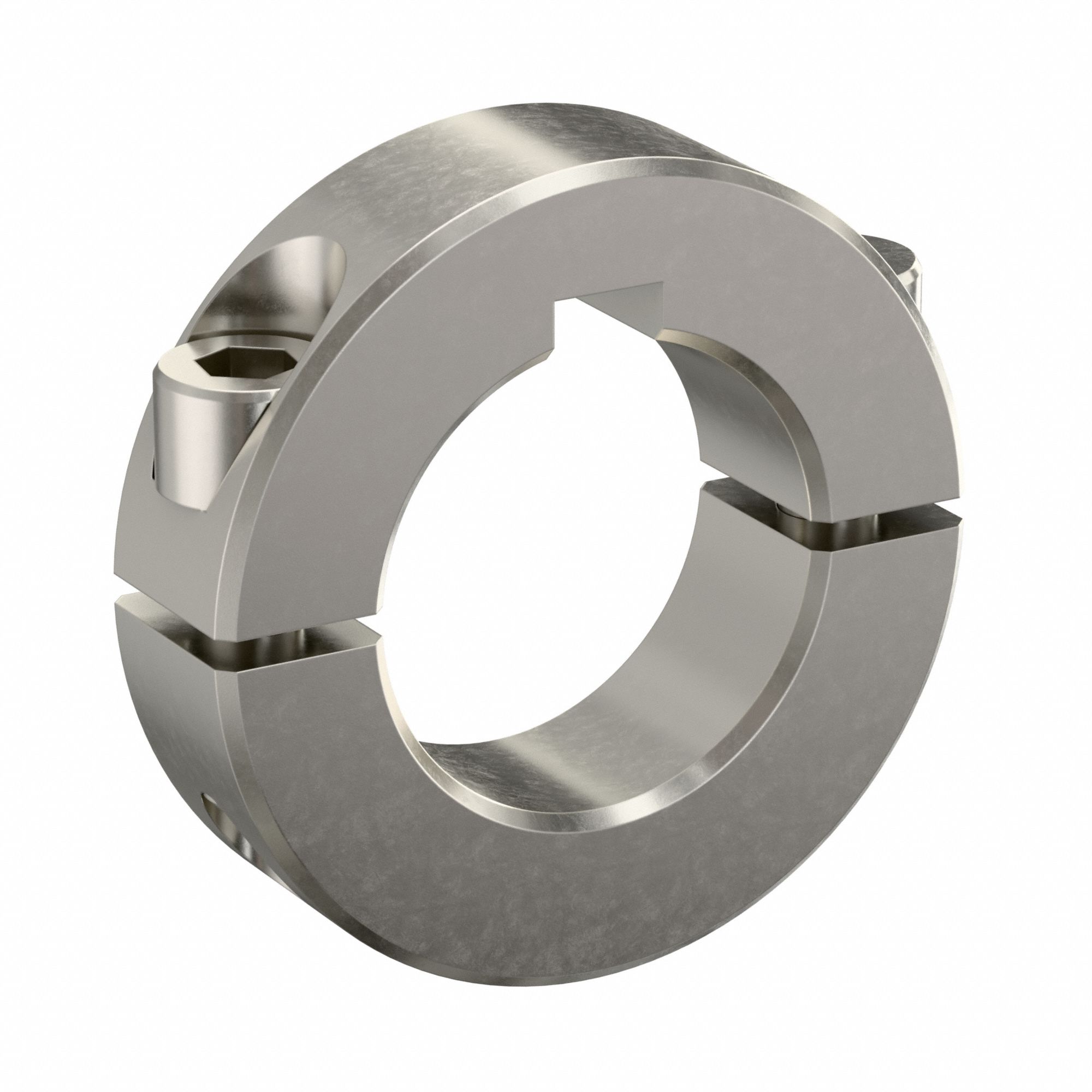 Shaft Collar: 2-Piece, Inch, Round Keyed, Clamp On, 1 in Bore Dia, 303