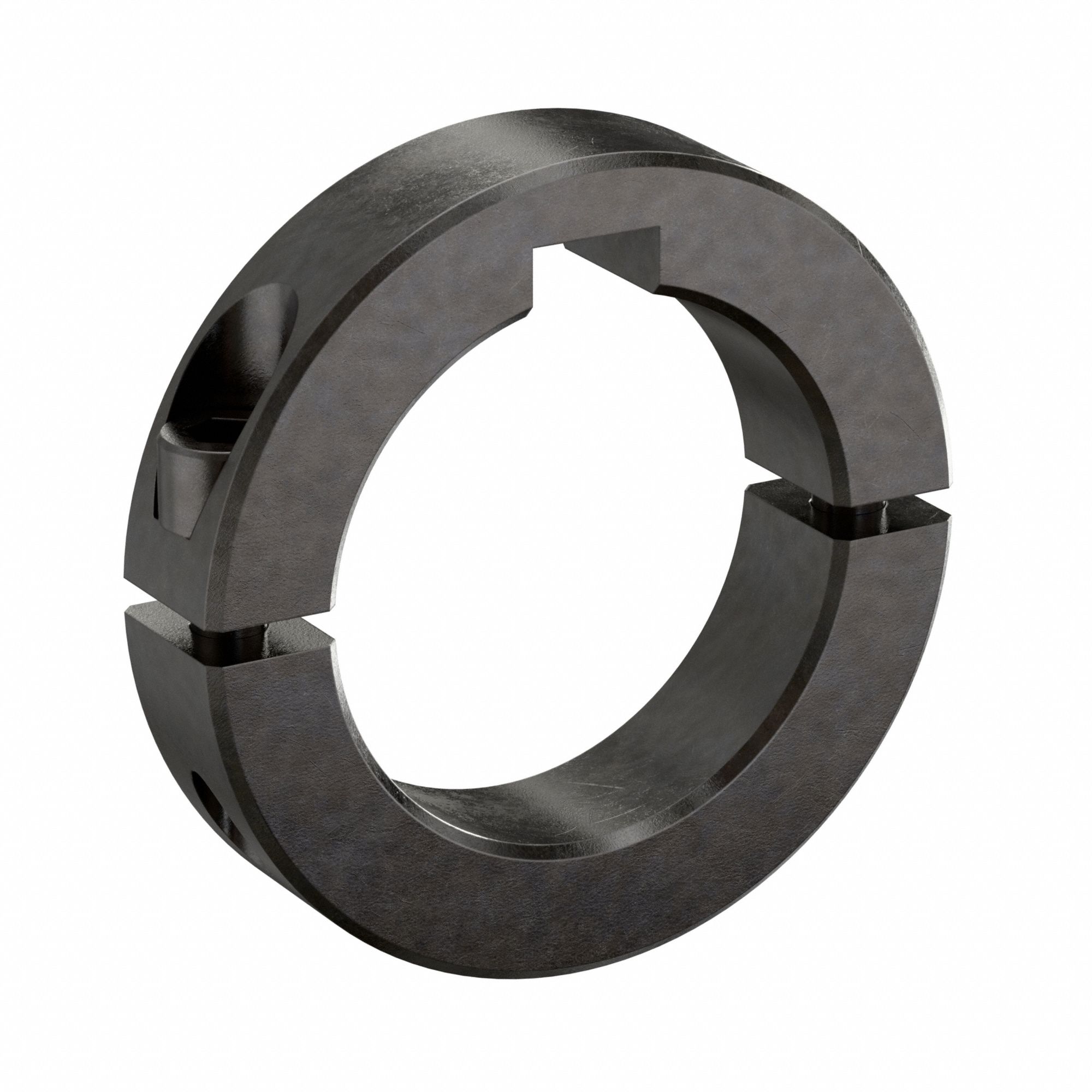 Shaft Collar: 2-Piece, Inch, Round Keyed, Clamp On, 2 in Bore Dia, Carbon Steel