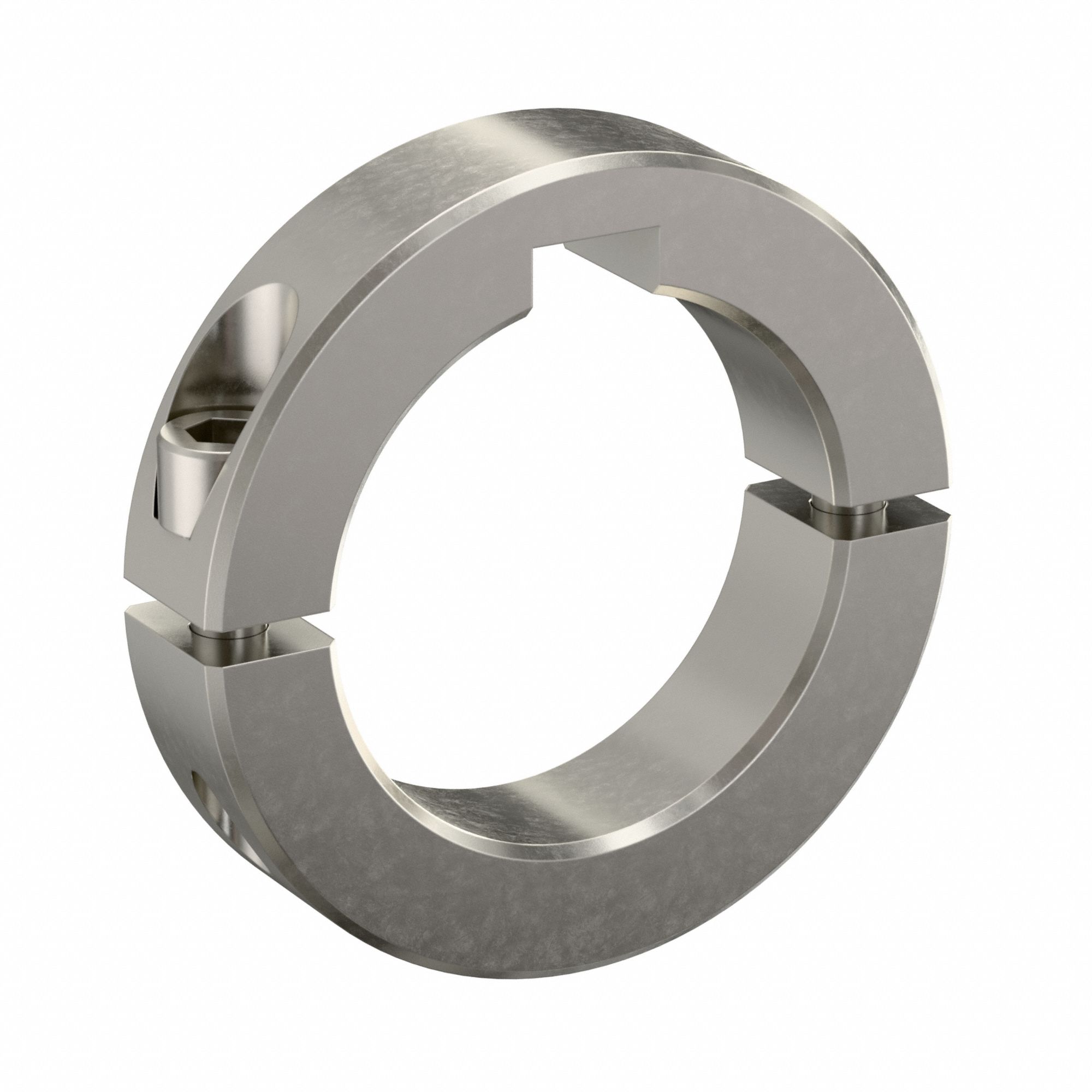 Shaft Collar: 2-Piece, Inch, Round Keyed, Clamp On, 2 in Bore Dia, 303