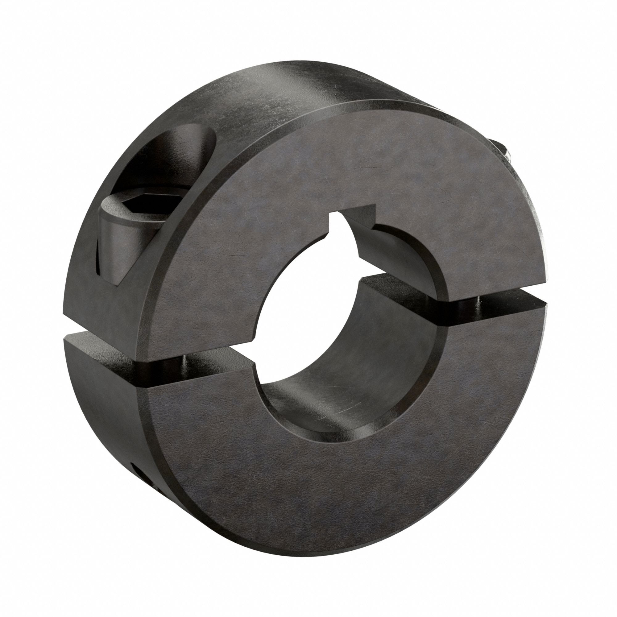 Shaft Collar: 2-Piece, Inch, Round Keyed, Clamp On, 1/2 in Bore Dia, 1215