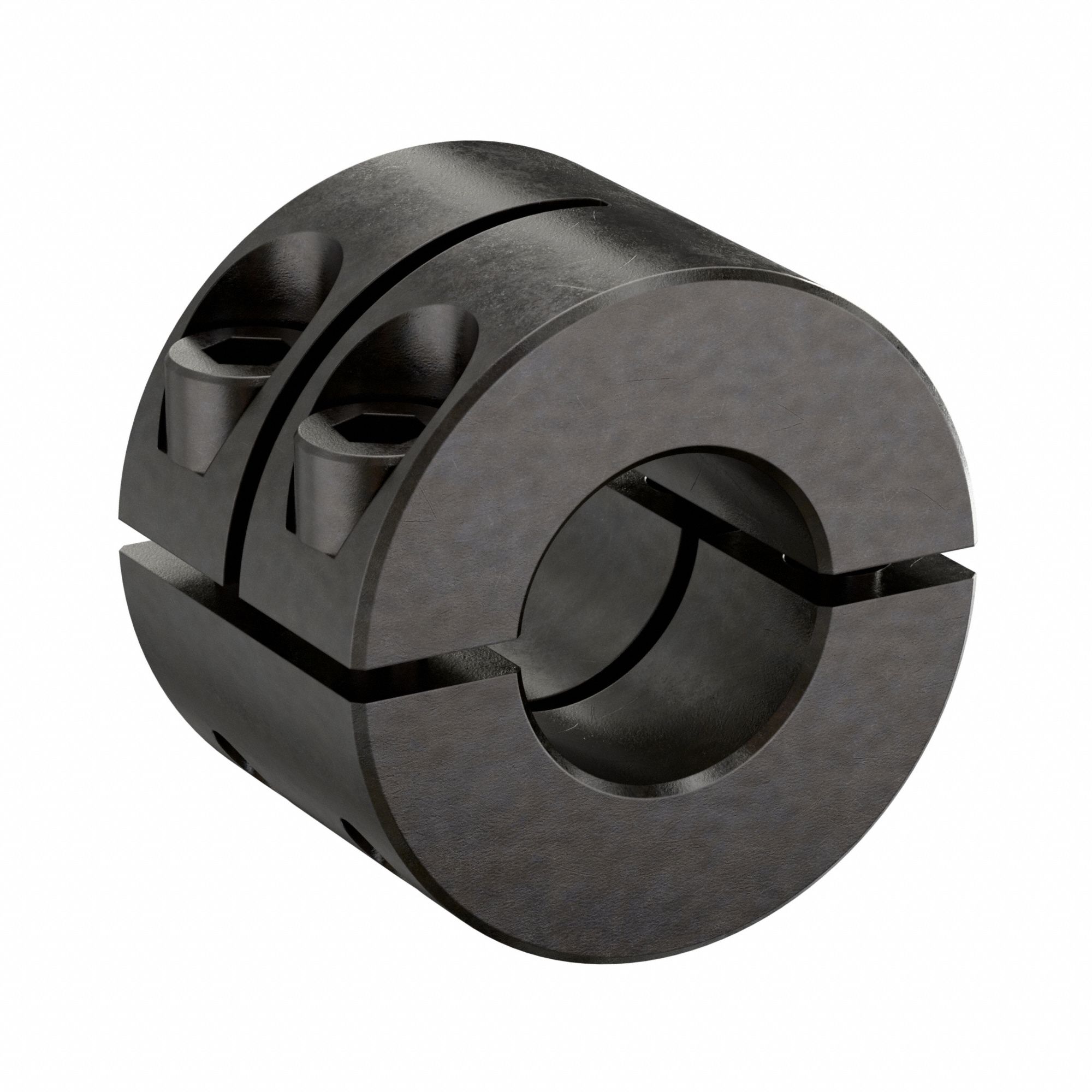Shaft Collar: 2-Piece, Inch, Round, Clamp On, 5/8 in Bore Dia, Carbon Steel