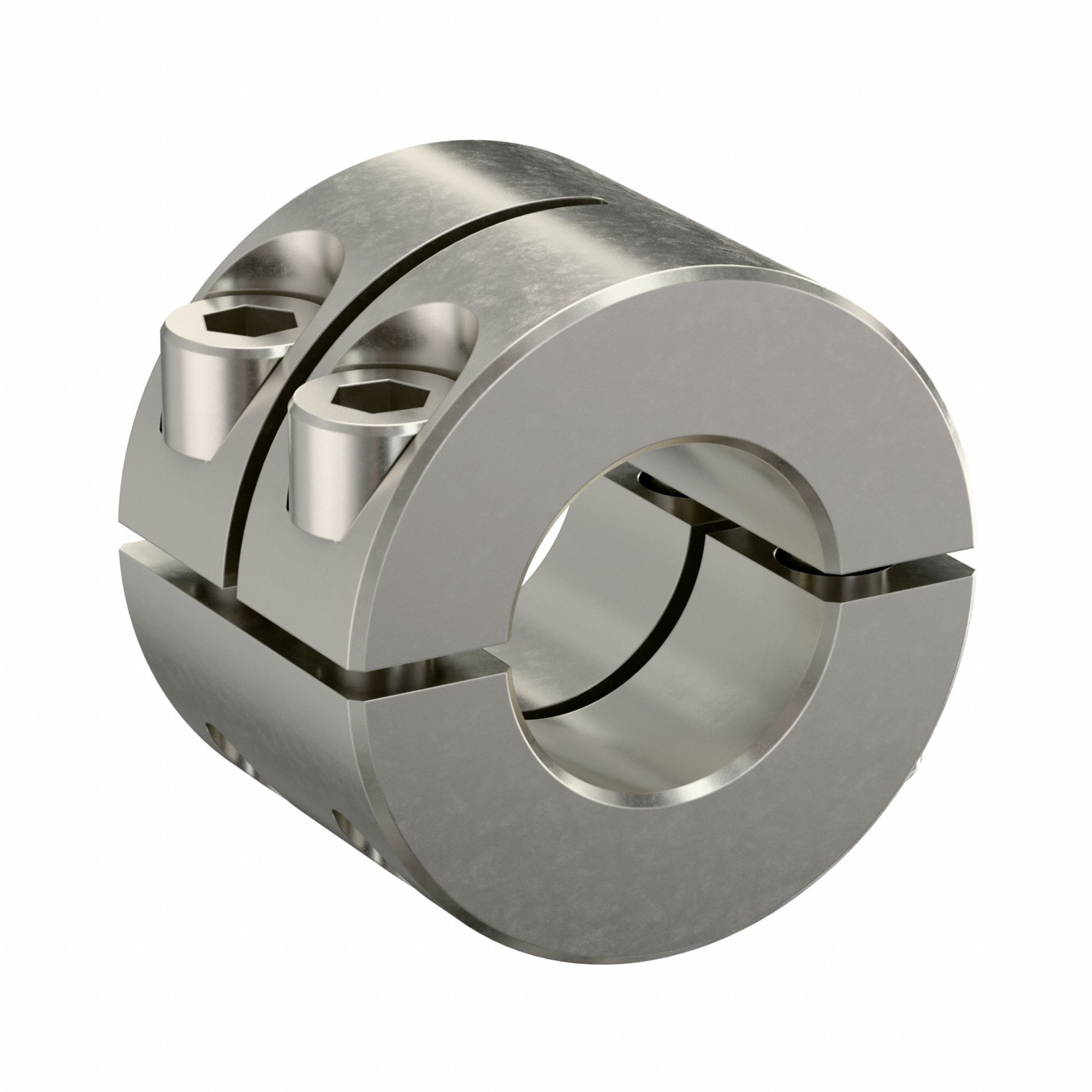 Shaft Collar: 2-Piece, Inch, Round, Clamp On, 3/4 in Bore Dia, Stainless Steel