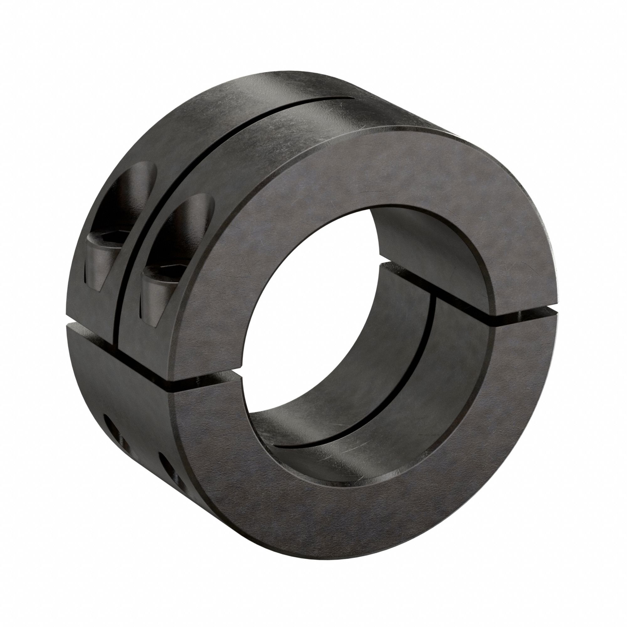 Shaft Collar: 2-Piece, Inch, Round, Clamp On, 1 1/2 in Bore Dia, Carbon Steel