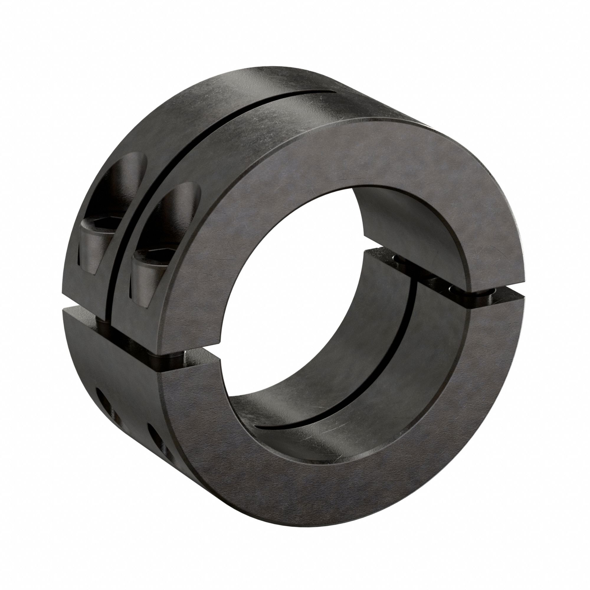 Shaft Collar: 2-Piece, Inch, Round, Clamp On, 2 in Bore Dia, Carbon Steel, 1215