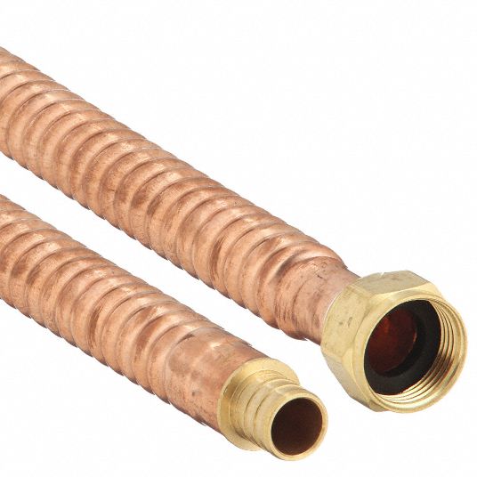 Water Connector: 5/8 in Hose Inside Dia., 160 psi, Brass, Copper, 18 in  Hose Lg