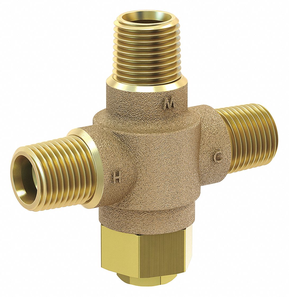 Tempering Valve: ST70, Brass, 1/2 in Inlet Size, NPT Inlet, 1/2 in Outlet Size