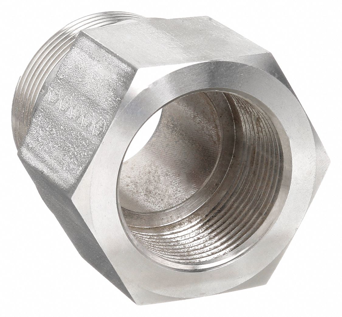 REDUCING ADAPTER: 316 STAINLESS STEEL, 1 IN X ¾ IN FITTING, MALE BSPP X FEMALE BSPP