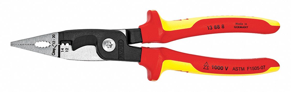 CRIMPER, 14 TO 14 AWG, 8 IN OVERALL L, INSULATED, CRIMP/CUT/DEBUT/LOOP, DELUXE CUSHION GRIP