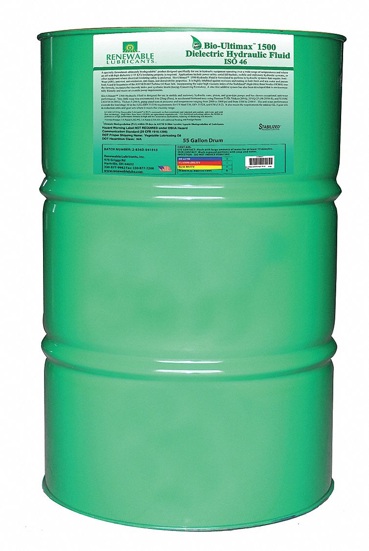 RENEWABLE LUBRICANTS Vegetable Oil Hydraulic Oil, 55 gal Drum, ISO