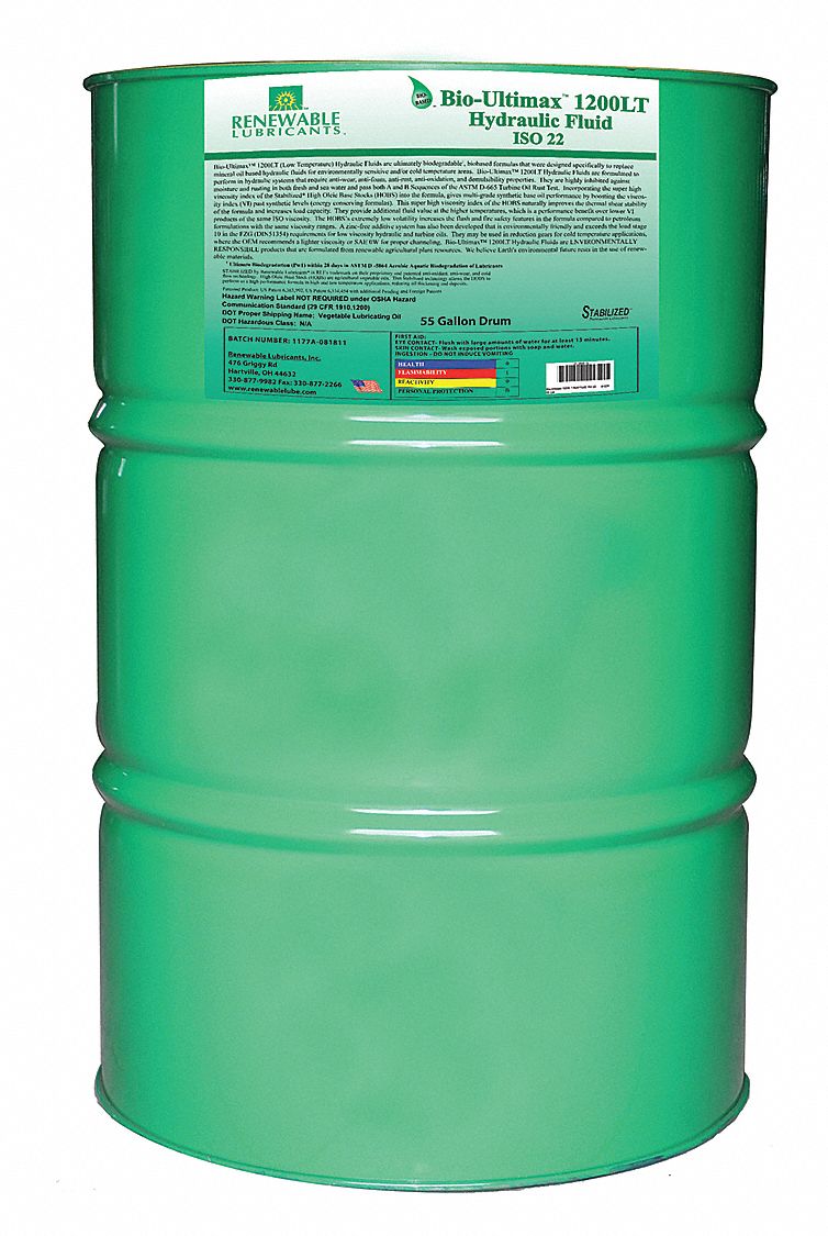 RENEWABLE LUBRICANTS Vegetable Oil Hydraulic Oil, 55 gal Drum, ISO
