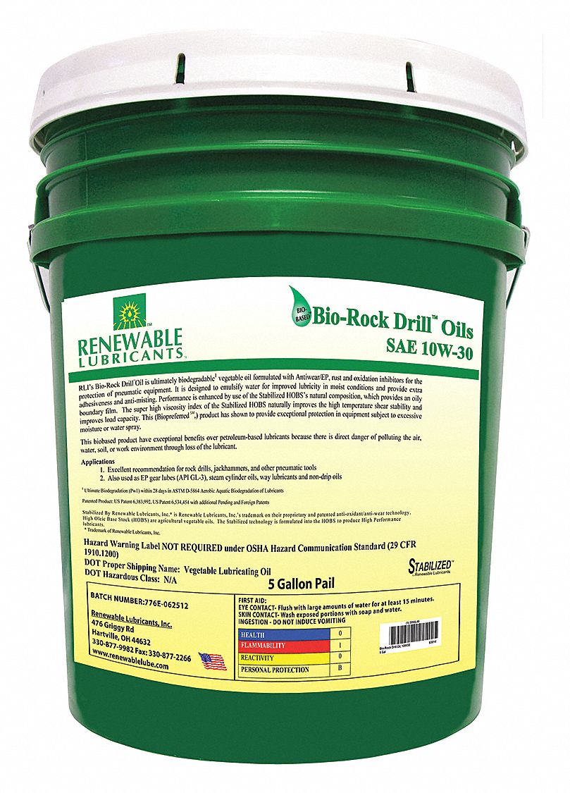 RENEWABLE LUBRICANTS Air Tool Oil, Synthetic Base Oil, 5 gal 30WL49