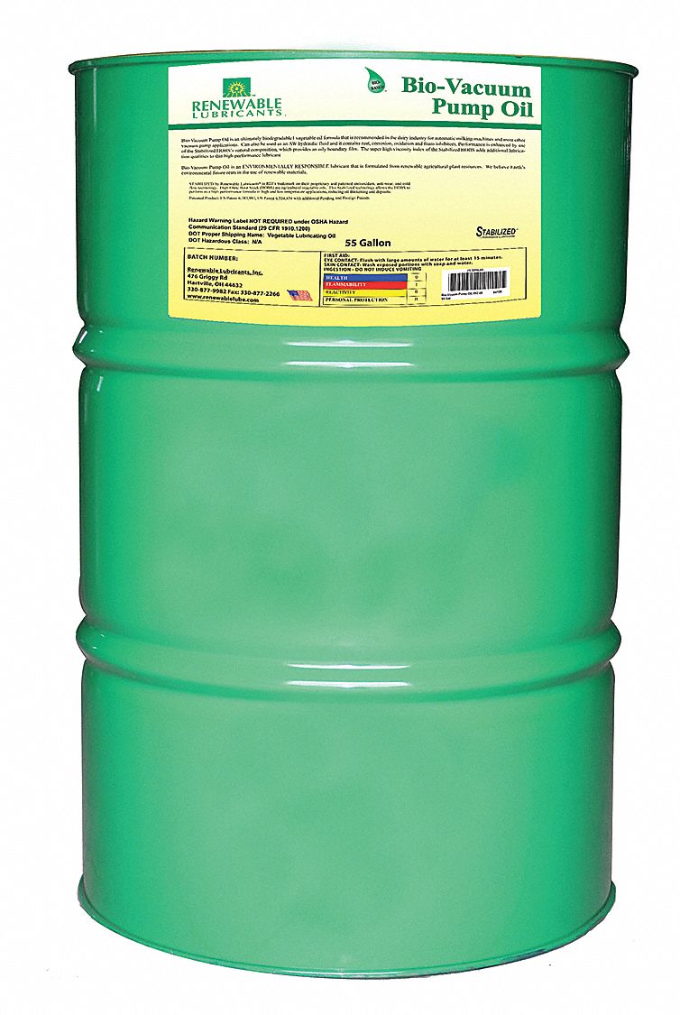 RENEWABLE LUBRICANTS Vacuum Pump Oil, 55 gal. Container Size   Vacuum Pump Oils   30WL63|84106
