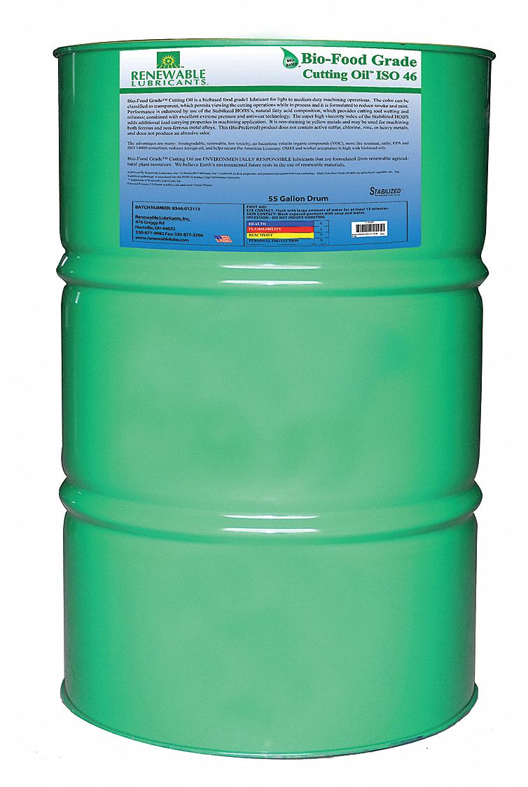 RENEWABLE LUBRICANTS Cutting Oil, Container Size 55 gal, Drum, Yellow