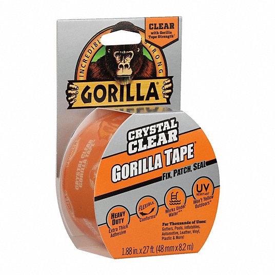 Gorilla Crystal Clear Duct Tape Clear, Pack of 1 1.88” x 9 yd 