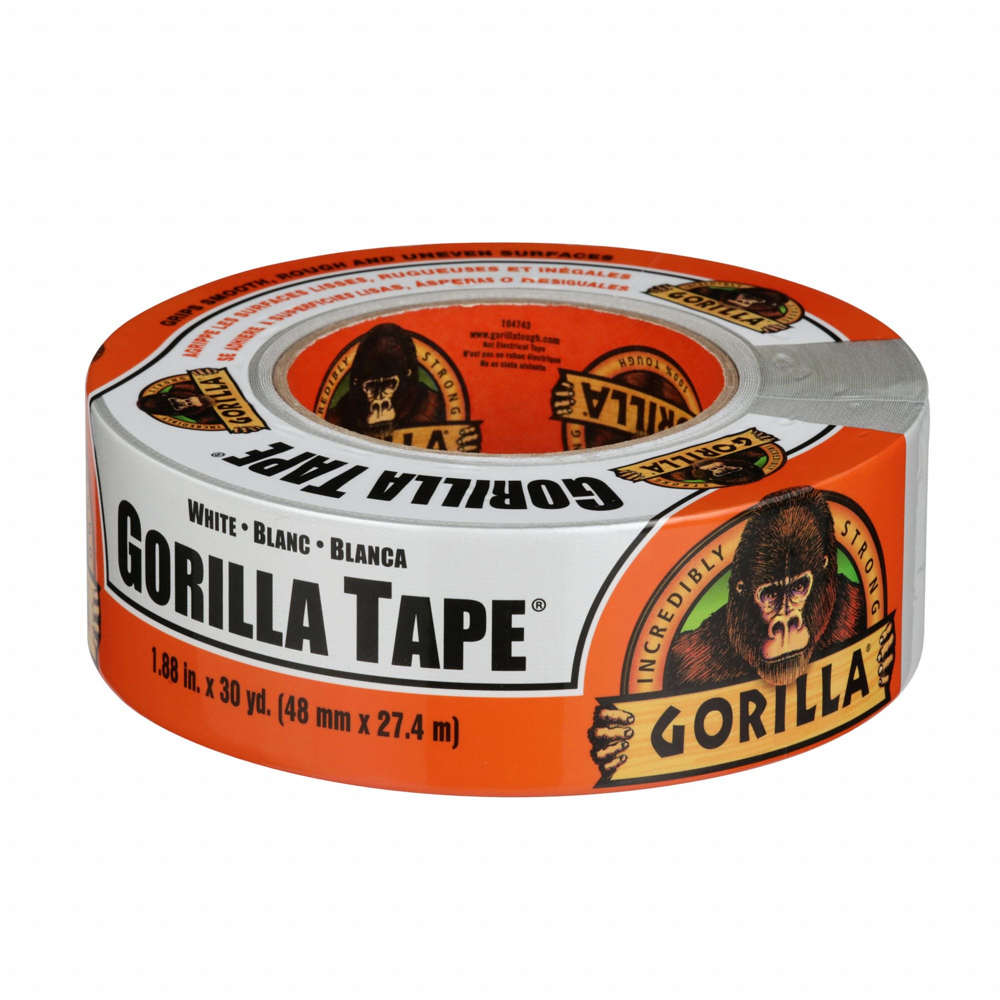 GORILLA 6010002 Duct Tape,White,1 7/8inx10yd,16.75 mil 