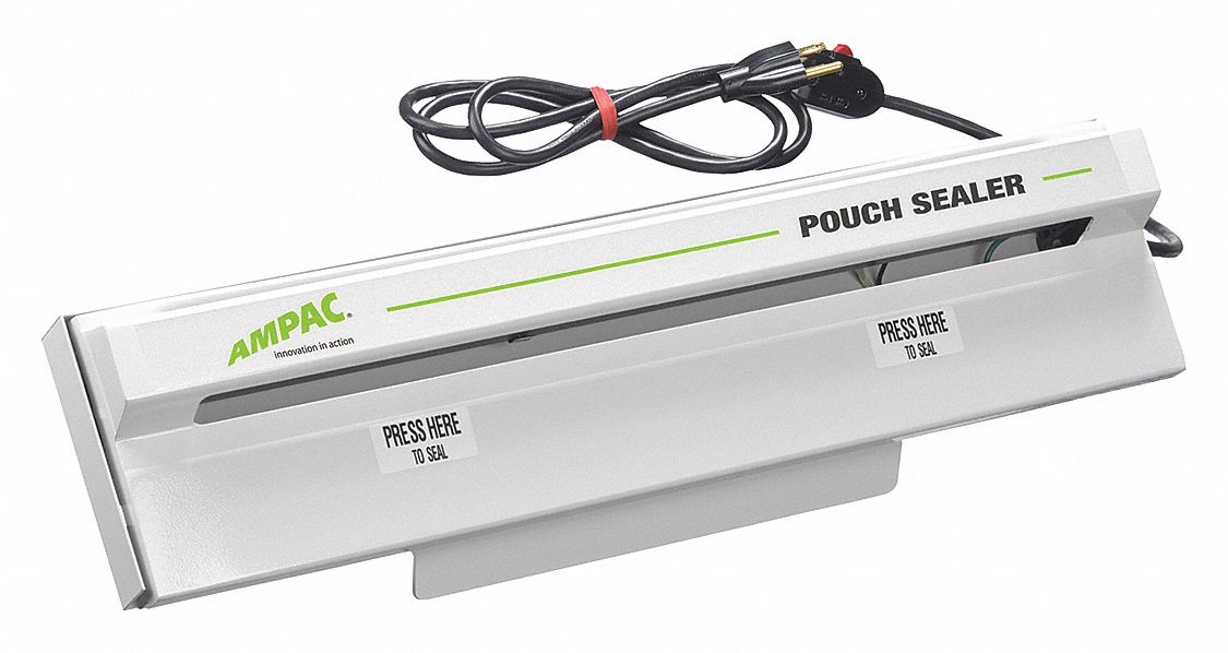 Heat Sealer: 18 in Max Seal Lg, 3/8 in Max Seal Wd, 4.5 mil Max. Seal Thick, 118-1