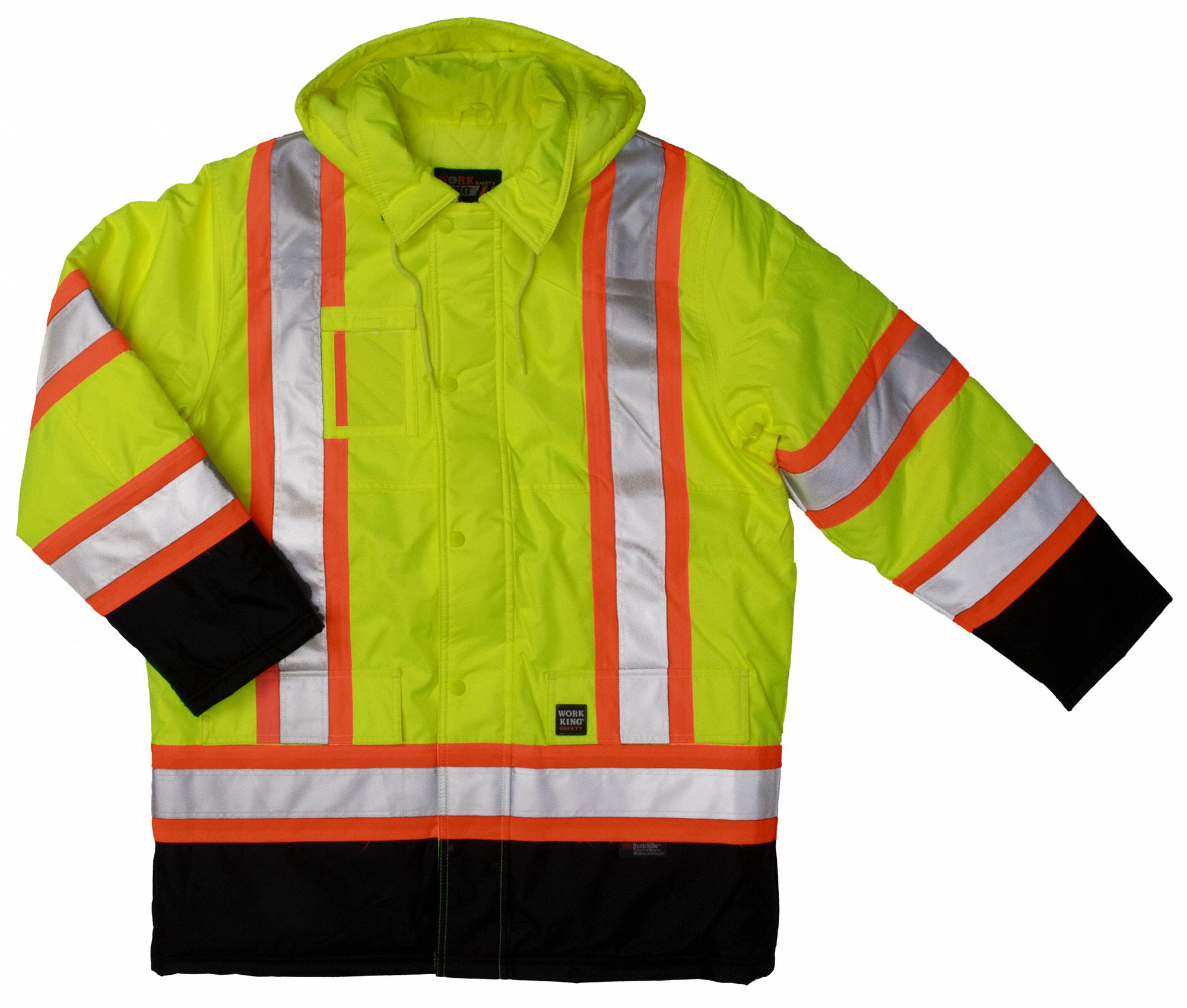 HI-VIS SAFETY PARKA, ANSI CLASS 3, 3XL, GRN/YLW, ZIPPER/STORM FLAP, 5 POCKETS, HOODED