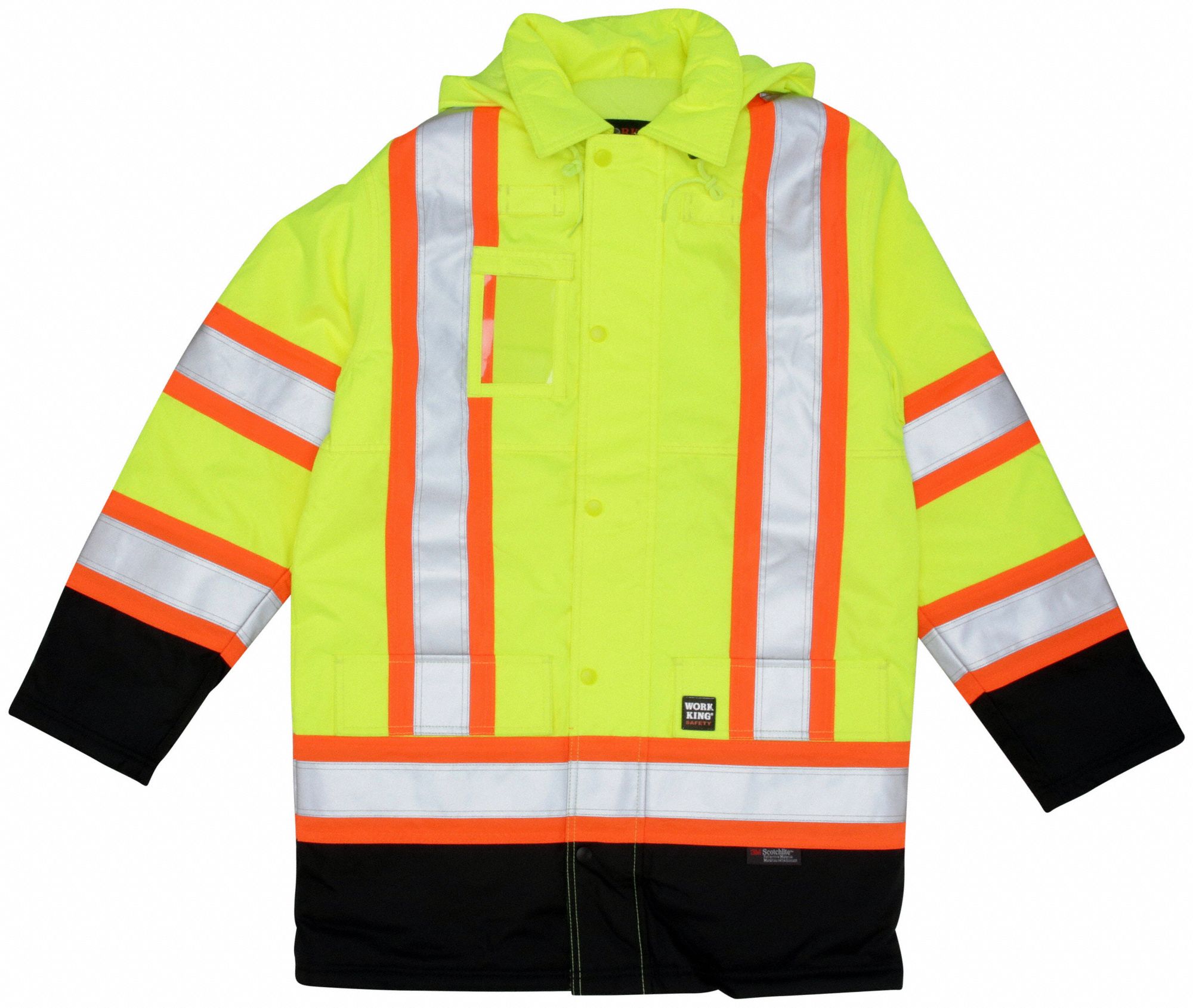 HI-VIS SAFETY PARKA, ANSI CLASS 3, S, GREEN/YELLOW, ZIPPER/STORM FLAP, 5 POCKETS