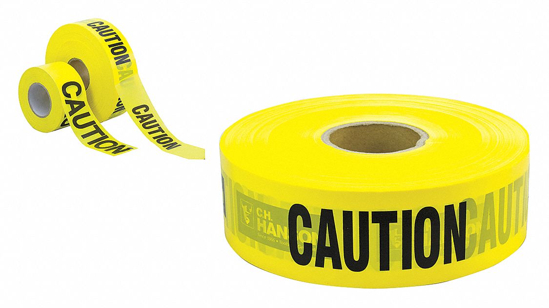 GRAINGER APPROVED Barricade Tape, Yellow, 3 in x 3,000 ft, Caution