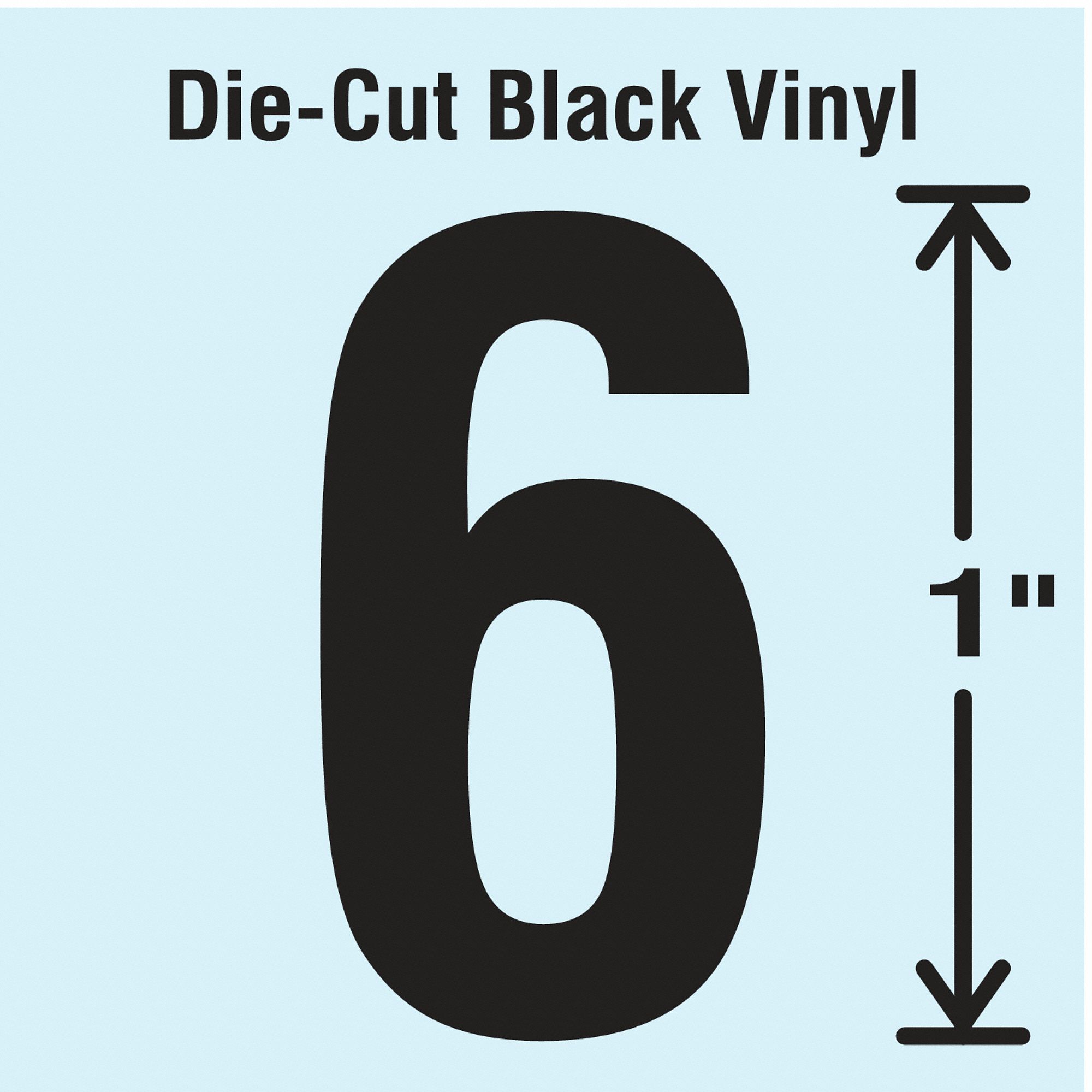Number Label: 1 in Character Ht, Indoor/Outdoor, Non-Reflective, Gothic, Black, 6 or 9, Black, 10 PK