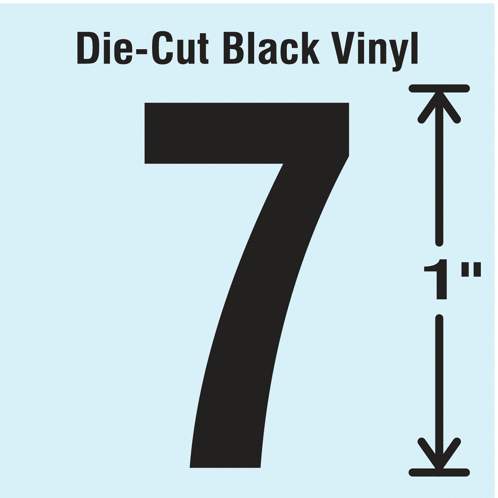 Number Label: 1 in Character Ht, Indoor/Outdoor, Non-Reflective, Gothic, Black, 7, Die Cut, 10 PK