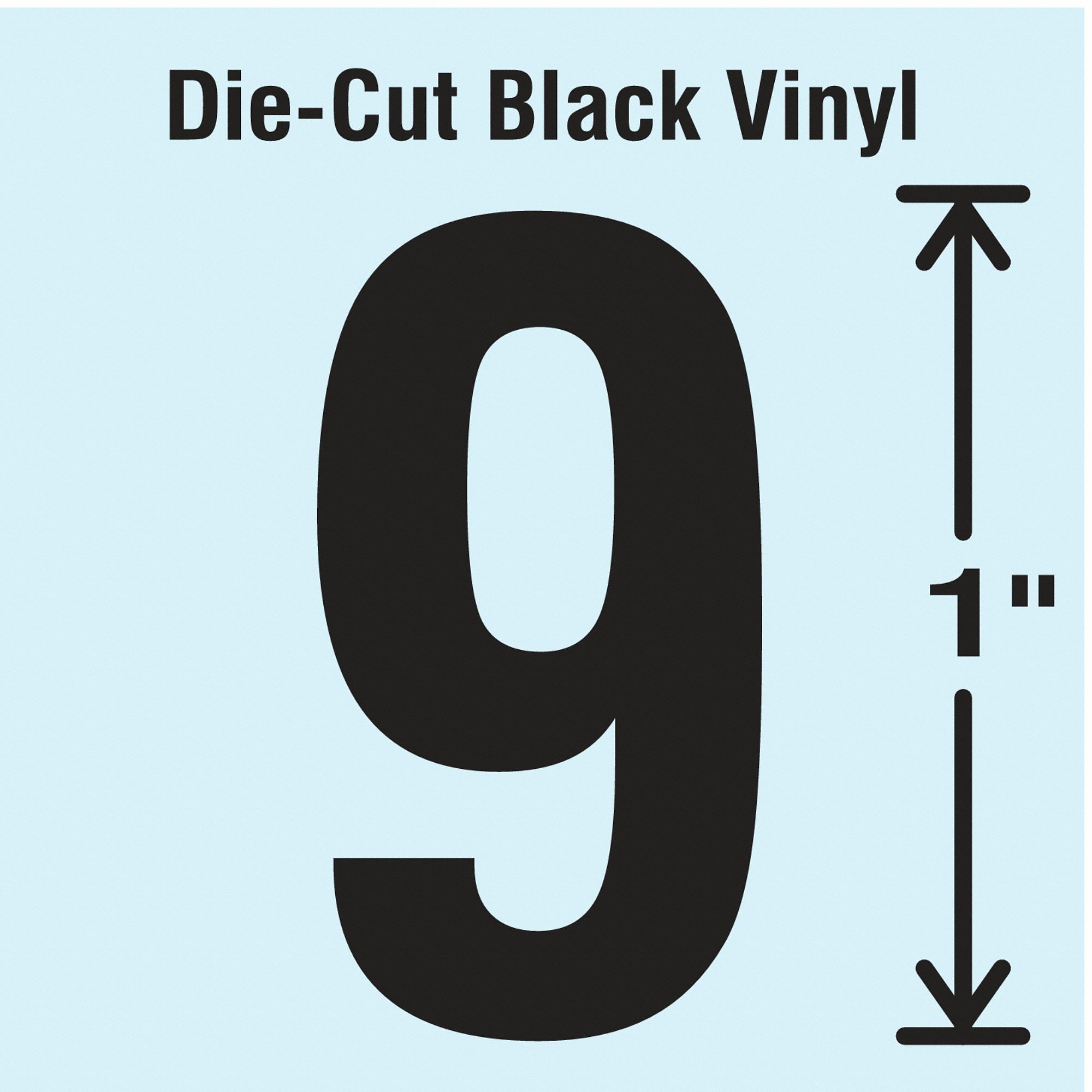 Number Label: 1 in Character Ht, Indoor/Outdoor, Non-Reflective, Gothic, Black, 6 or 9, Black, 10 PK