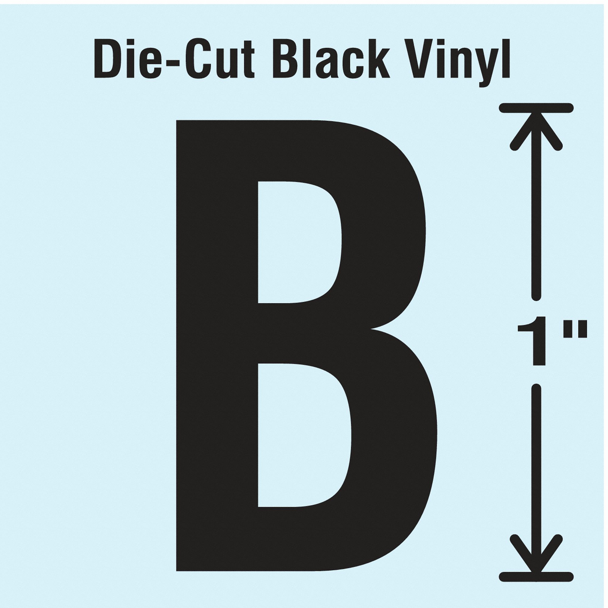 Letter Label: 1 in Character Ht, Indoor/Outdoor, Non-Reflective, Gothic, Black, B, Die Cut, 10 PK