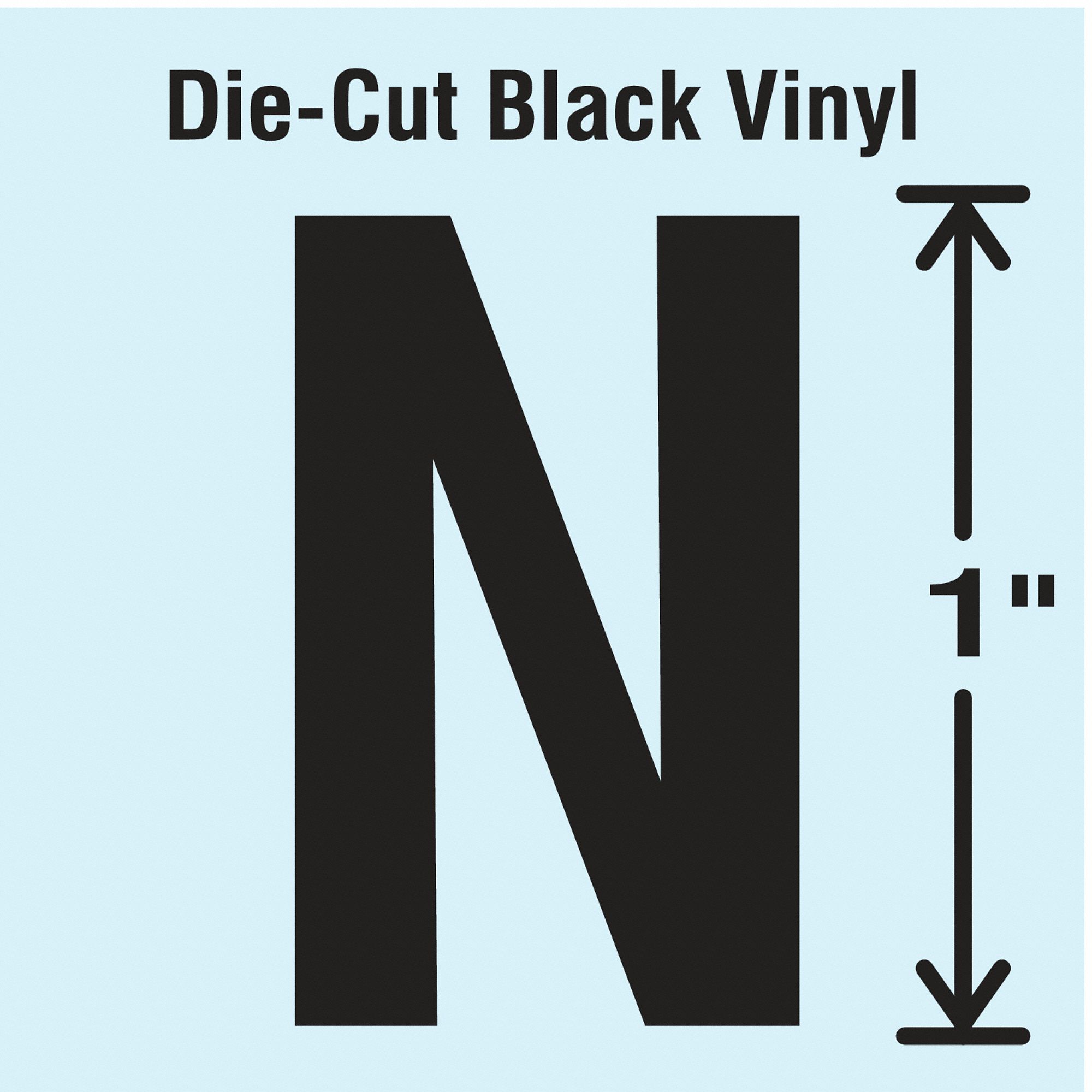 Letter Label: 1 in Character Ht, Indoor/Outdoor, Non-Reflective, Gothic, Black, Die Cut, 10 PK