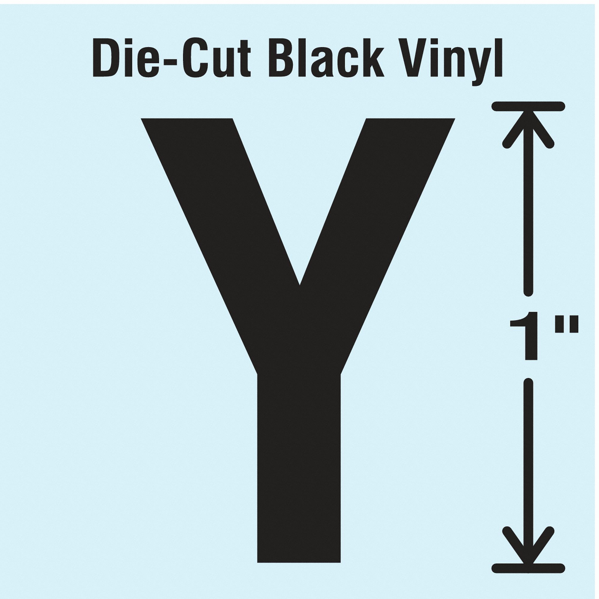 Letter Label: 1 in Character Ht, Indoor/Outdoor, Non-Reflective, Gothic, Black, Die Cut, 10 PK
