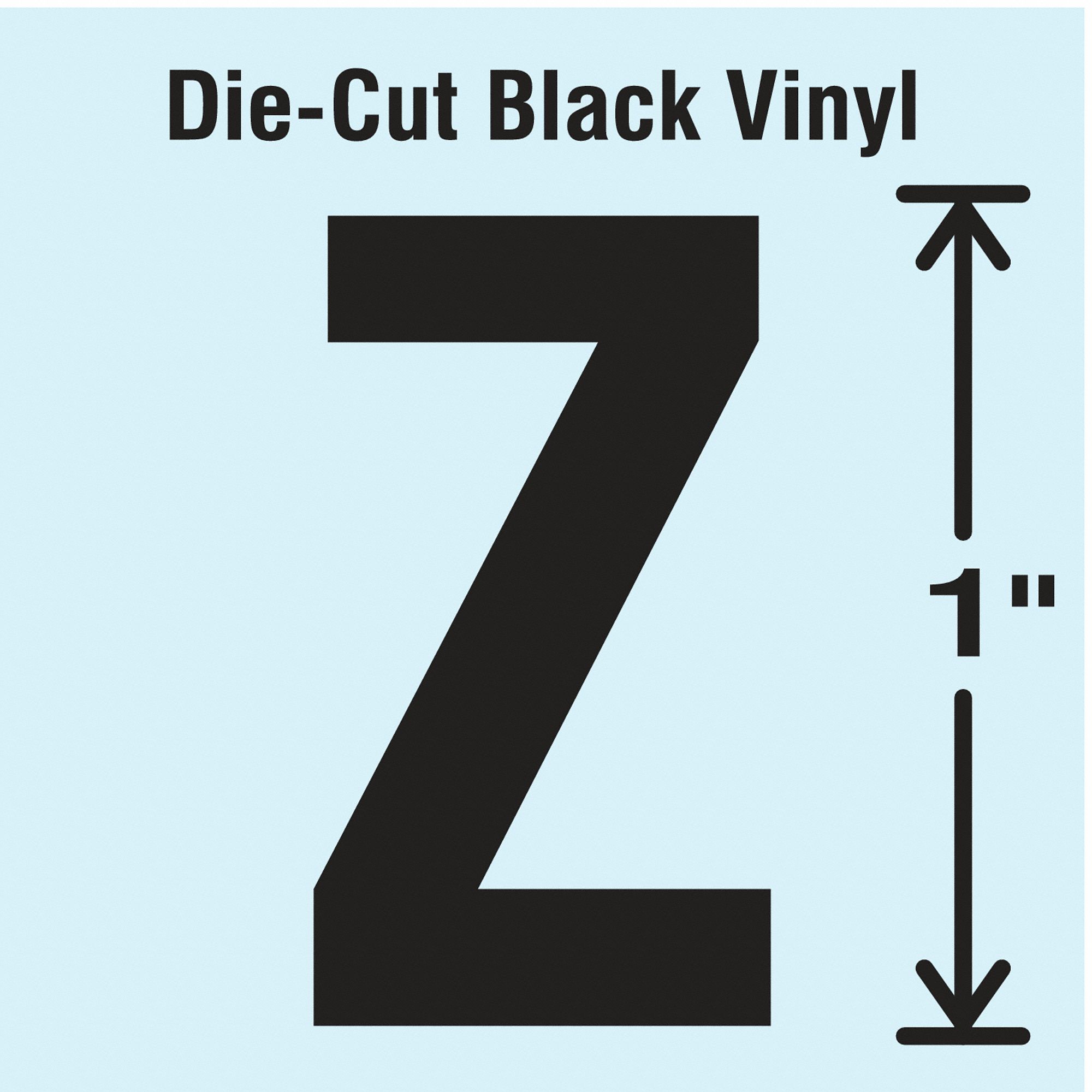 Letter Label: 1 in Character Ht, Indoor/Outdoor, Non-Reflective, Gothic, Black, Z, Die Cut, 10 PK