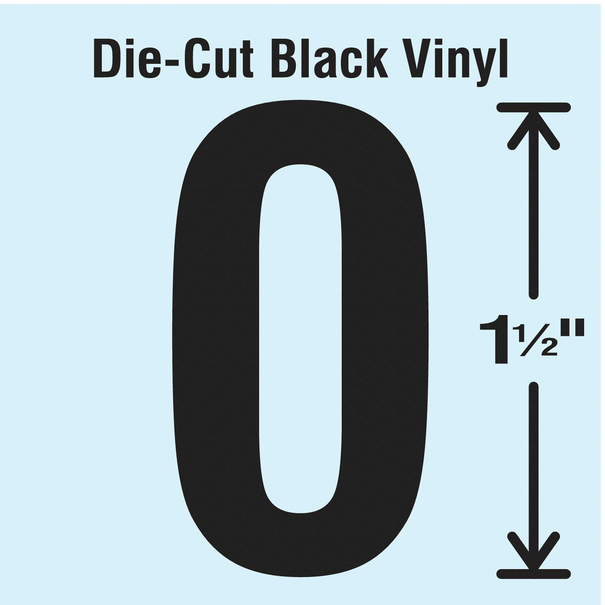 Number Label: 1 1/2 in Character Ht, Indoor/Outdoor, Non-Reflective, Gothic, Black, 0, Black, 10 PK