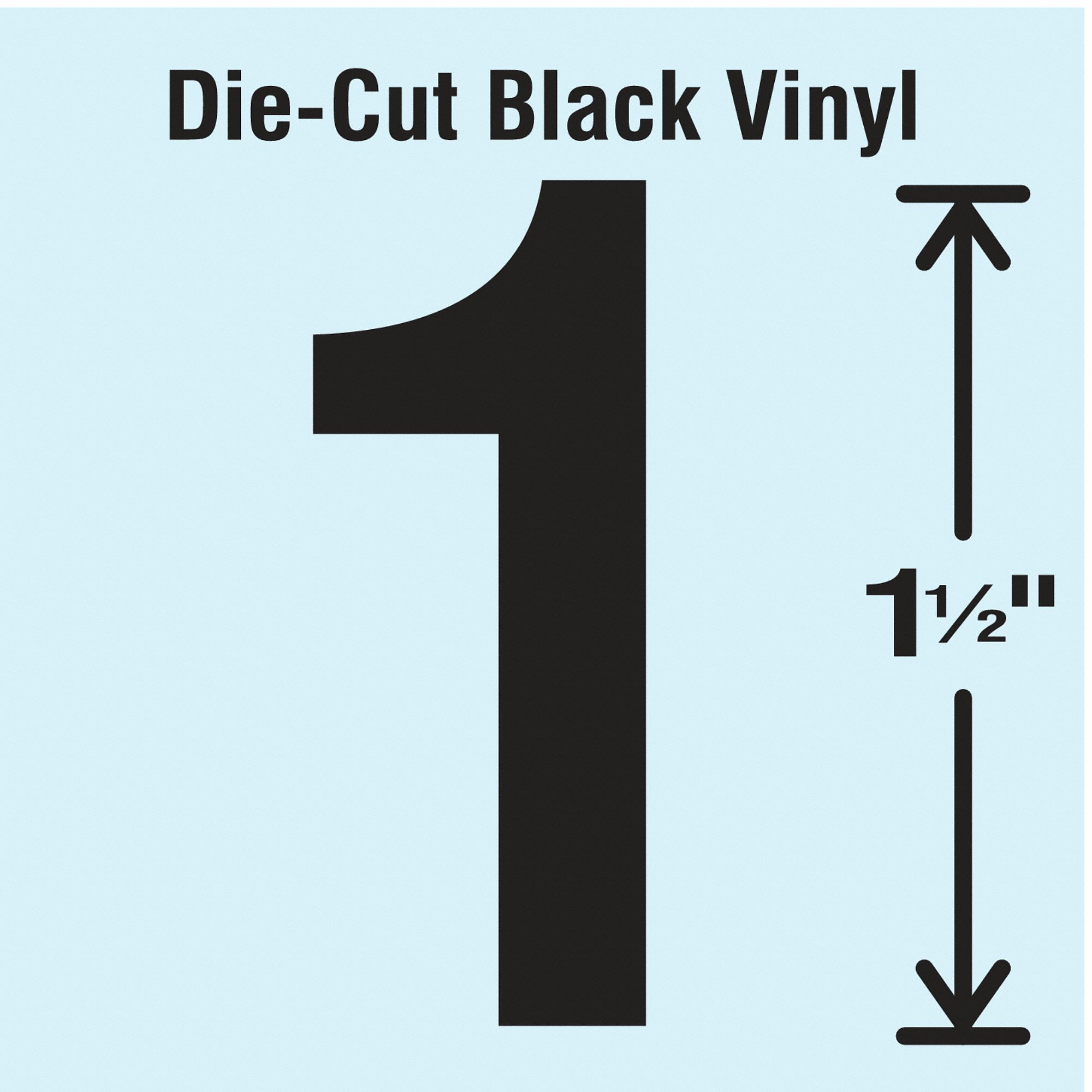 Number Label: 1 1/2 in Character Ht, Indoor/Outdoor, Non-Reflective, Gothic, Black, 1, Black, 10 PK