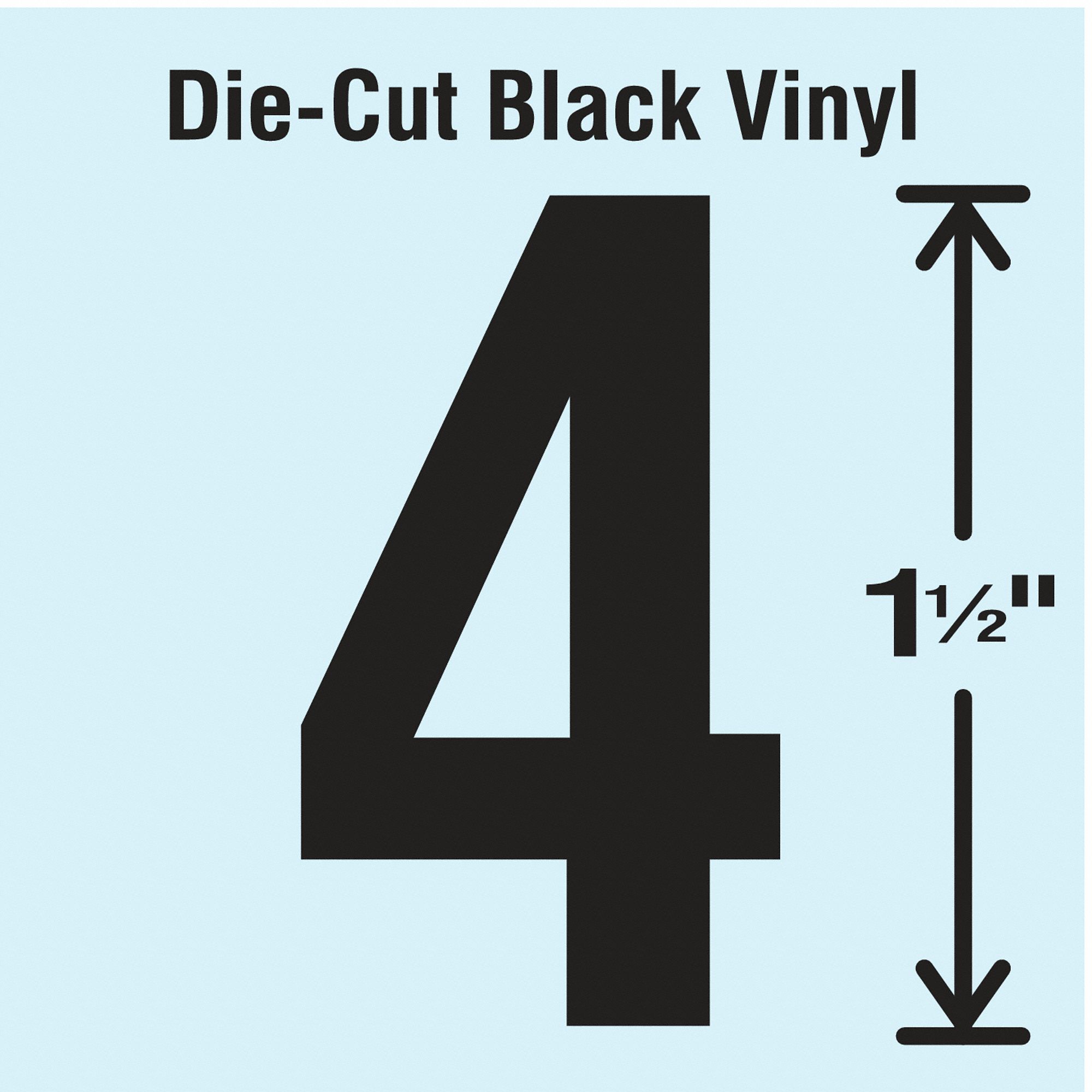 Number Label: 1 1/2 in Character Ht, Indoor/Outdoor, Non-Reflective, Gothic, Black, 4, Black, 10 PK