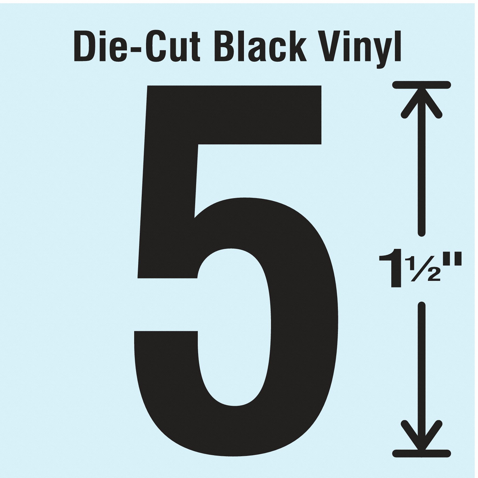 Number Label: 1 1/2 in Character Ht, Indoor/Outdoor, Non-Reflective, Gothic, Black, 5, Black, 10 PK