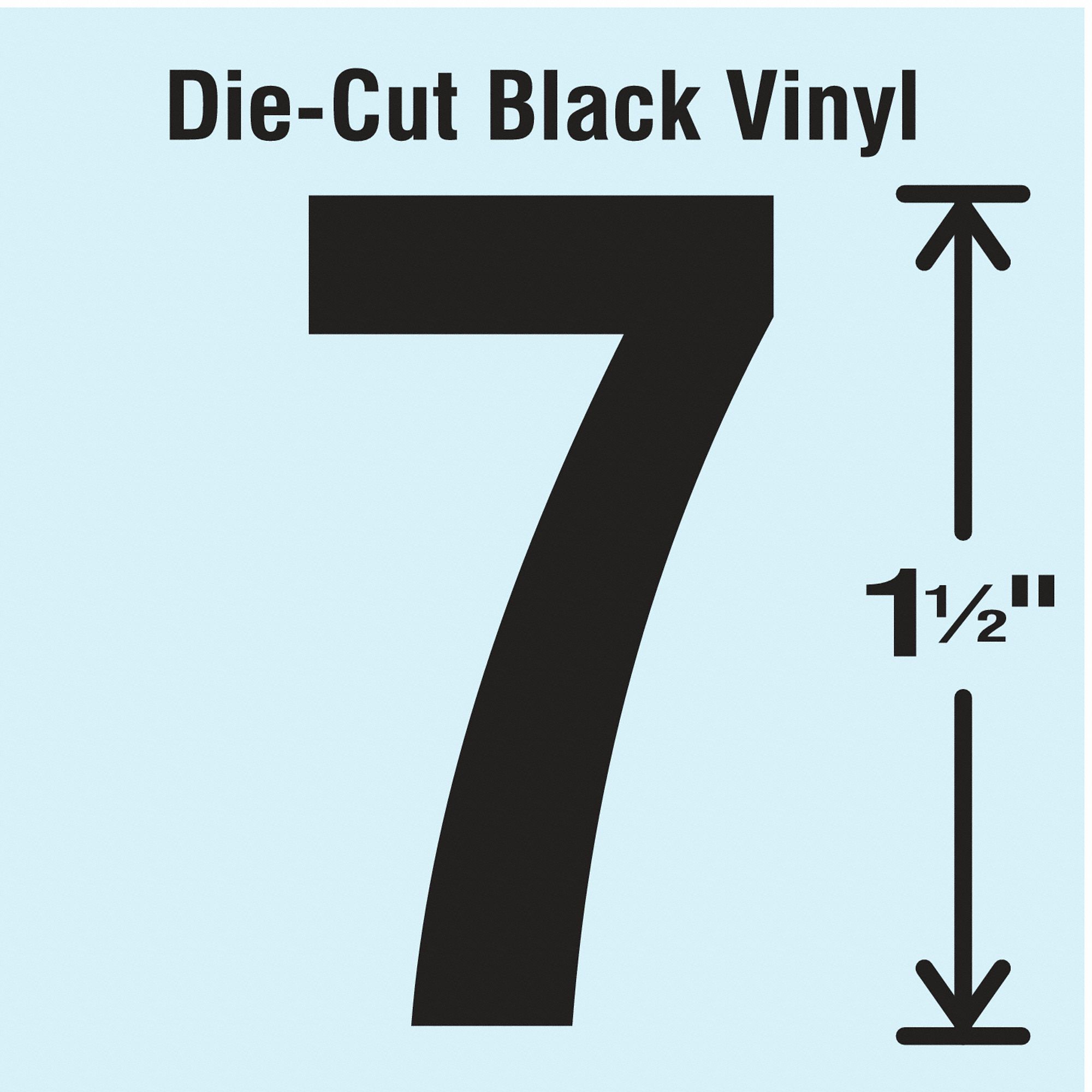 Number Label: 1 1/2 in Character Ht, Indoor/Outdoor, Non-Reflective, Gothic, Black, 7, Black, 10 PK
