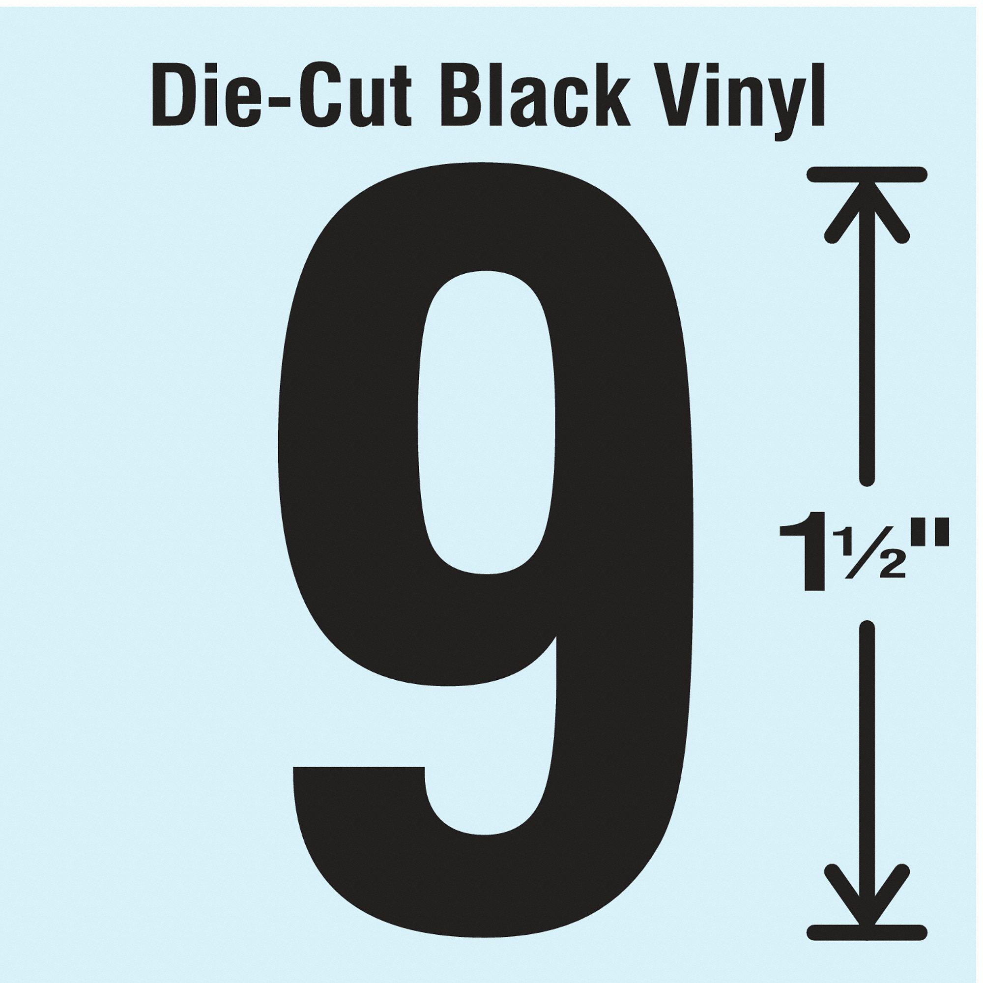 Number Label: 1 1/2 in Character Ht, Indoor/Outdoor, Non-Reflective, Gothic, Black, 6 or 9, 10 PK