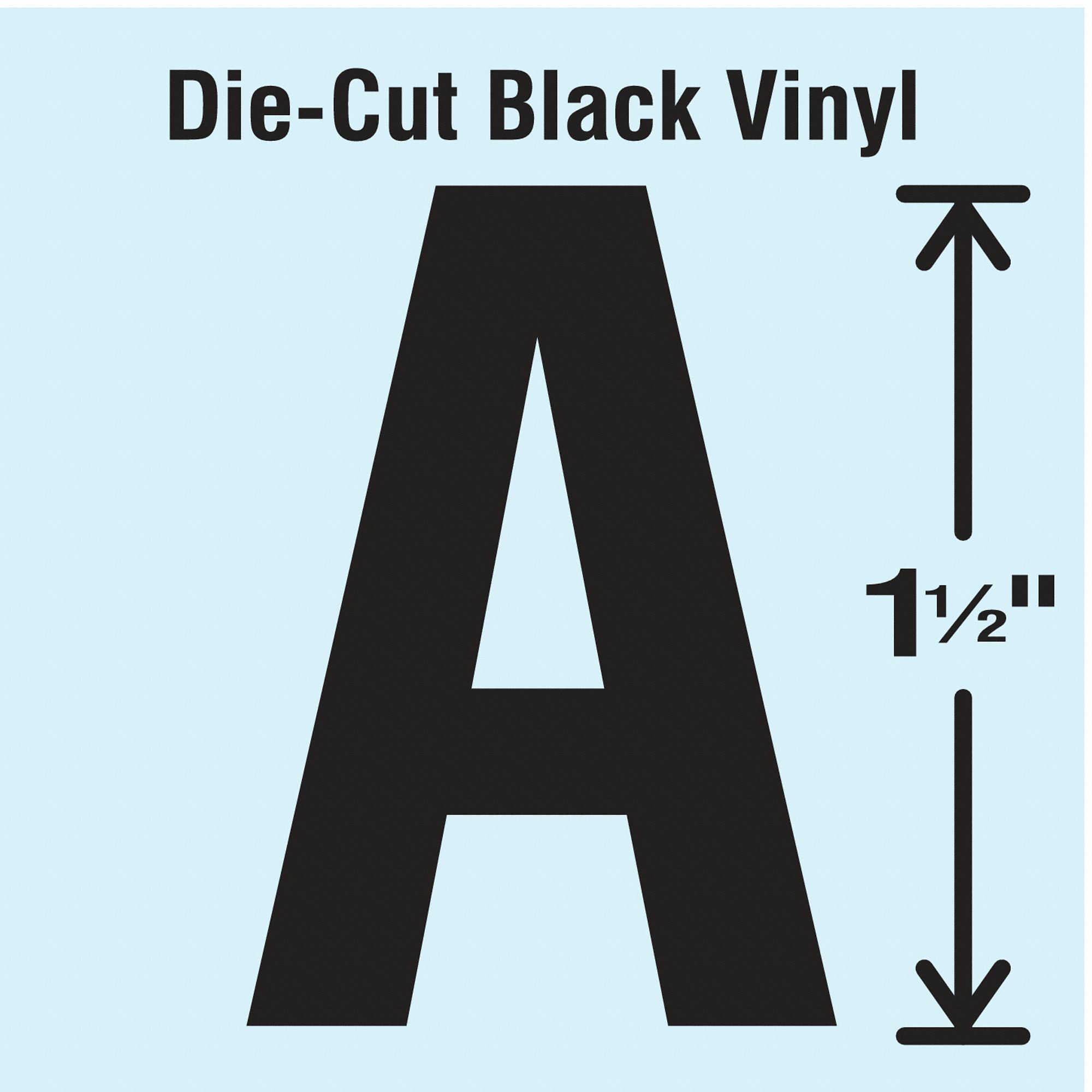 Letter Label: 1 1/2 in Character Ht, Indoor/Outdoor, Non-Reflective, Gothic, Black, A, Black, 10 PK