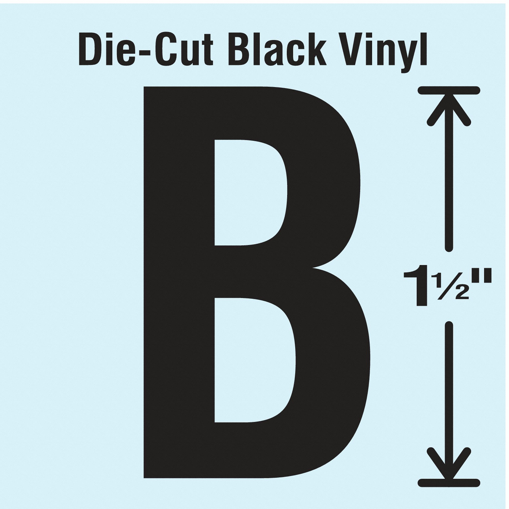 Letter Label: 1 1/2 in Character Ht, Indoor/Outdoor, Non-Reflective, Gothic, Black, B, Black, 10 PK