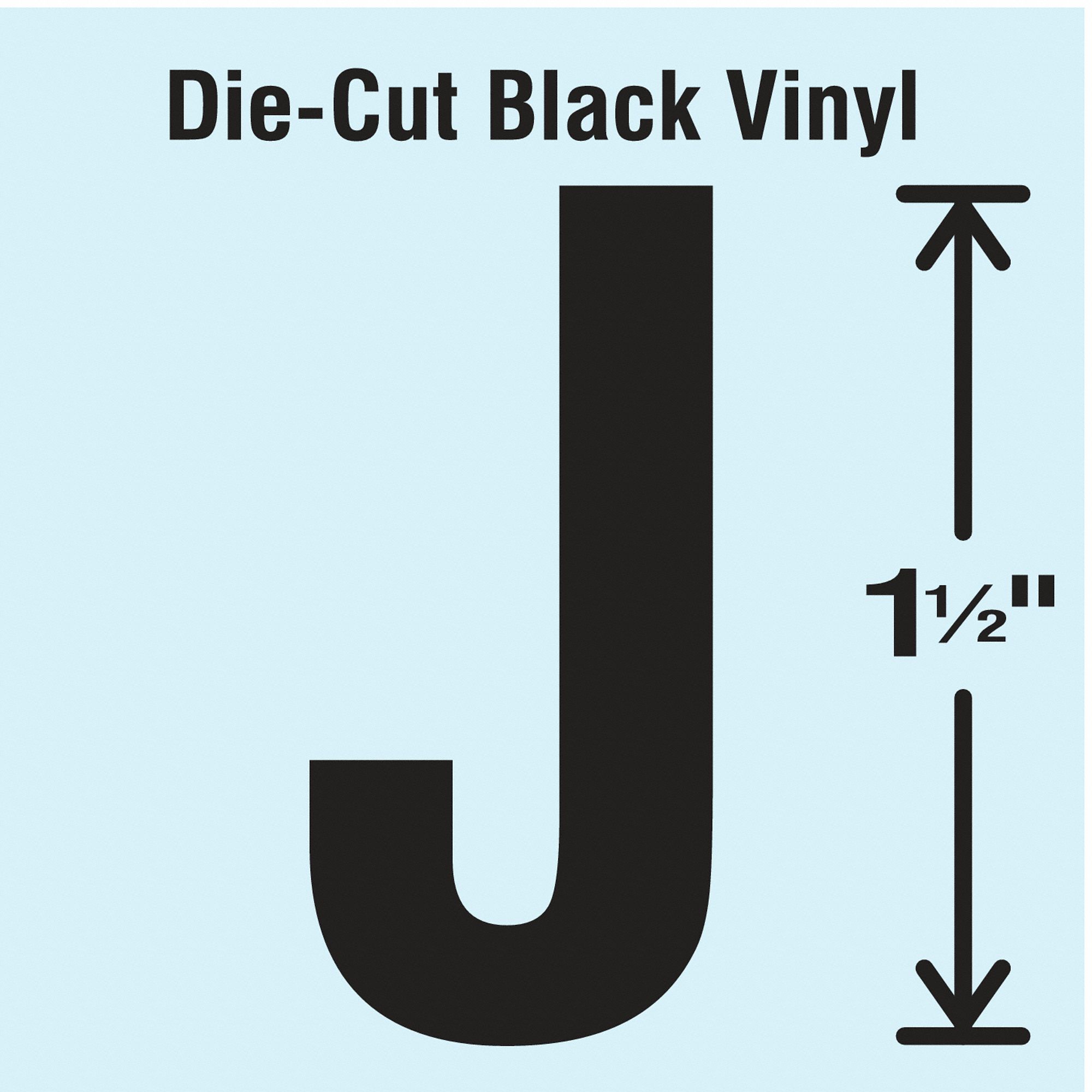Letter Label: 1 1/2 in Character Ht, Indoor/Outdoor, Non-Reflective, Gothic, Black, J, Black, 10 PK