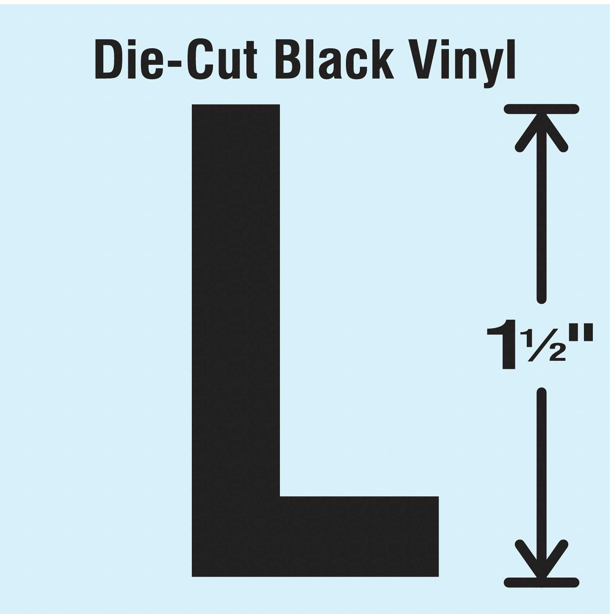 Letter Label: 1 1/2 in Character Ht, Indoor/Outdoor, Non-Reflective, Gothic, Black, L, Black, 10 PK