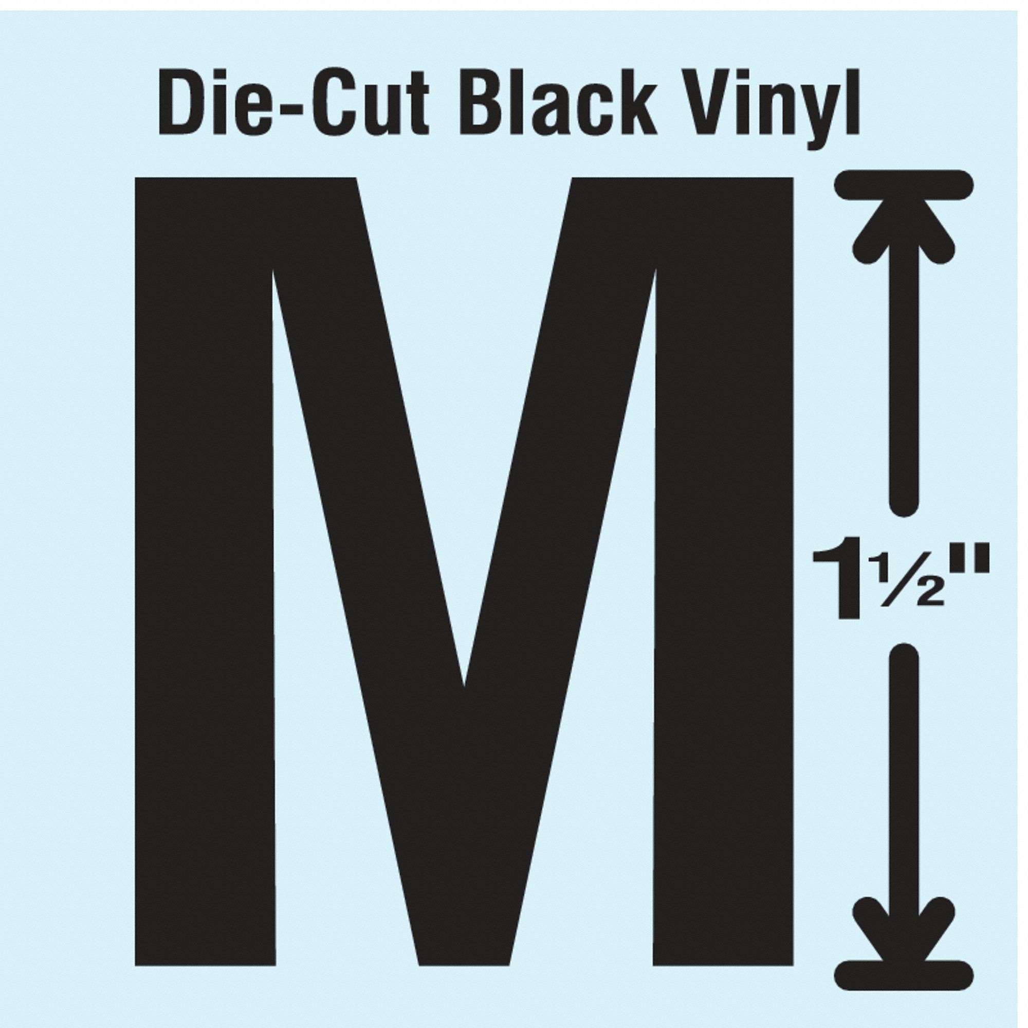 Letter Label: 1 1/2 in Character Ht, Indoor/Outdoor, Non-Reflective, Gothic, Black, M, Black, 10 PK
