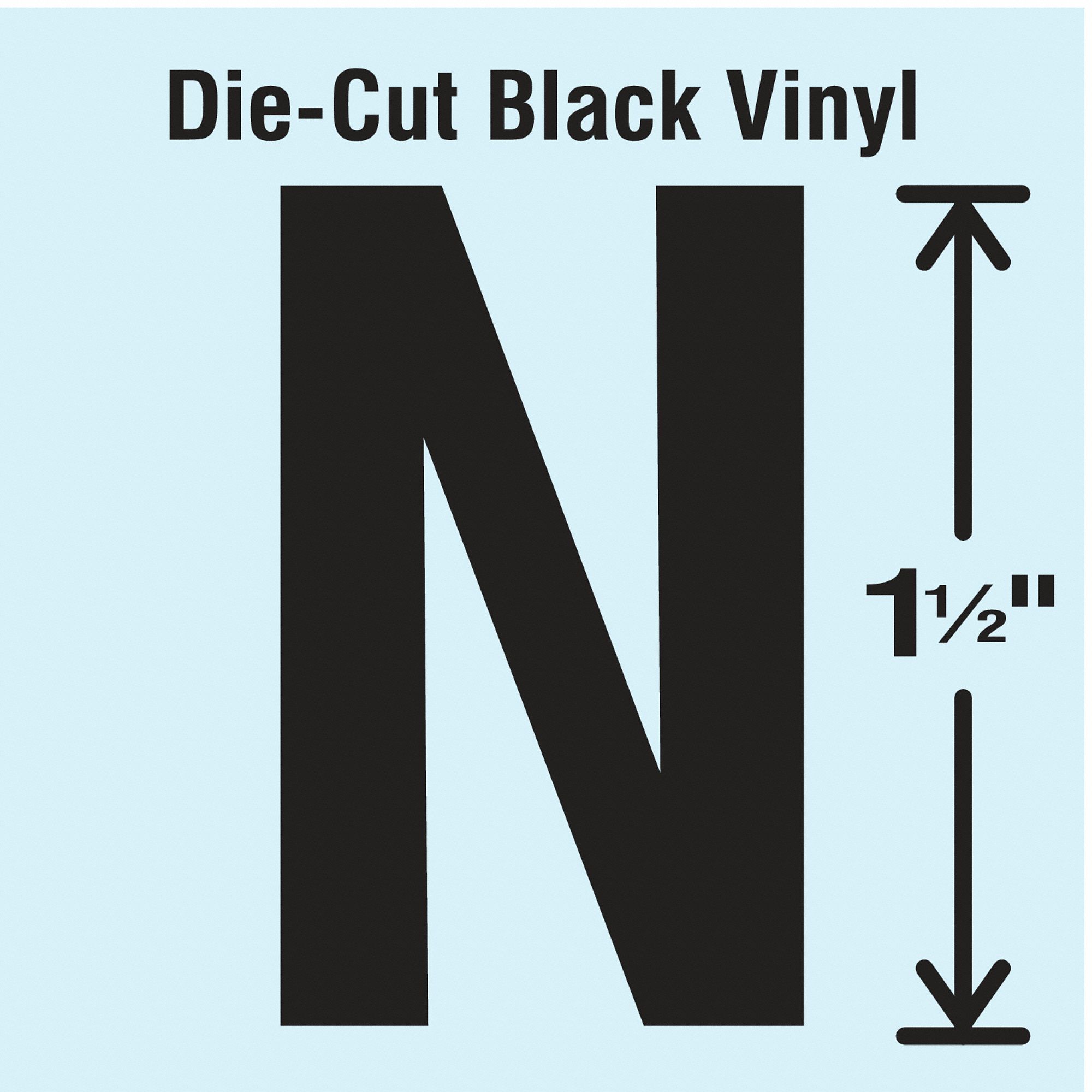 Letter Label: 1 1/2 in Character Ht, Indoor/Outdoor, Non-Reflective, Gothic, Black, Die Cut, 10 PK