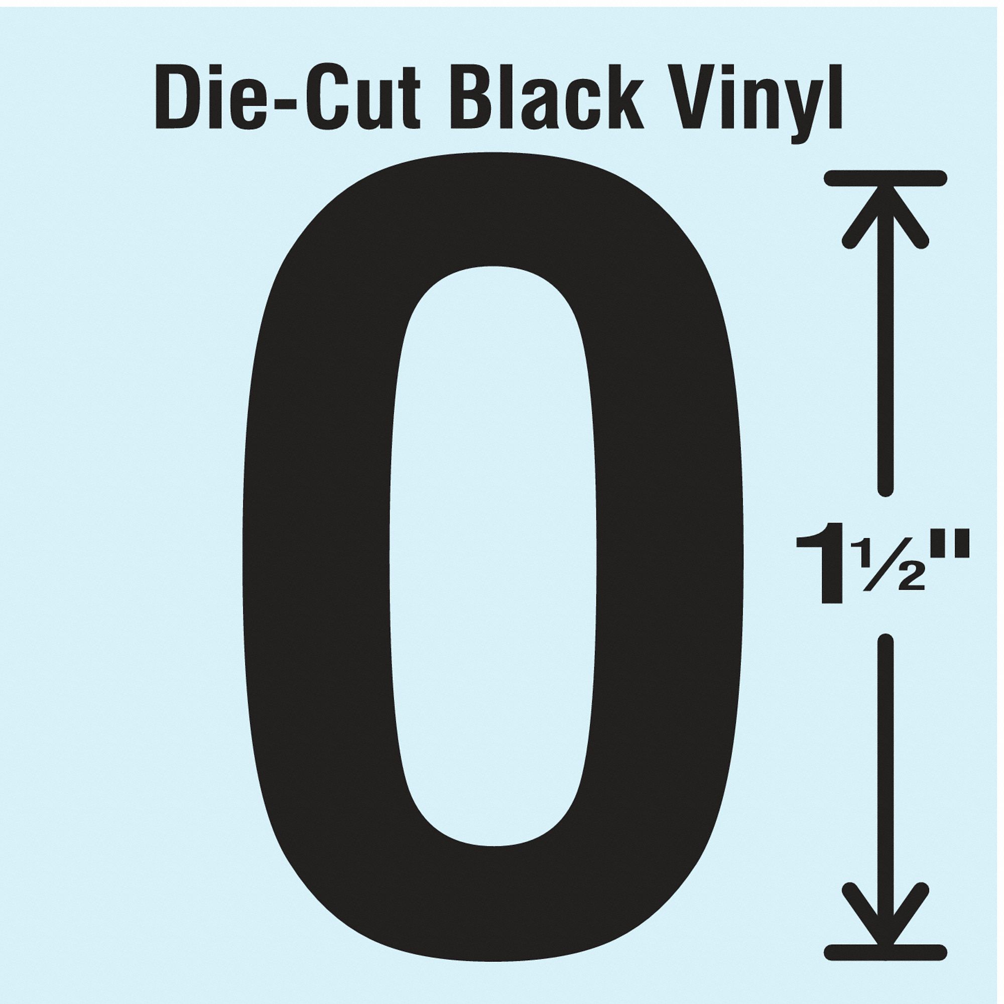 Letter Label: 1 1/2 in Character Ht, Indoor/Outdoor, Non-Reflective, Gothic, Black, O, Black, 10 PK